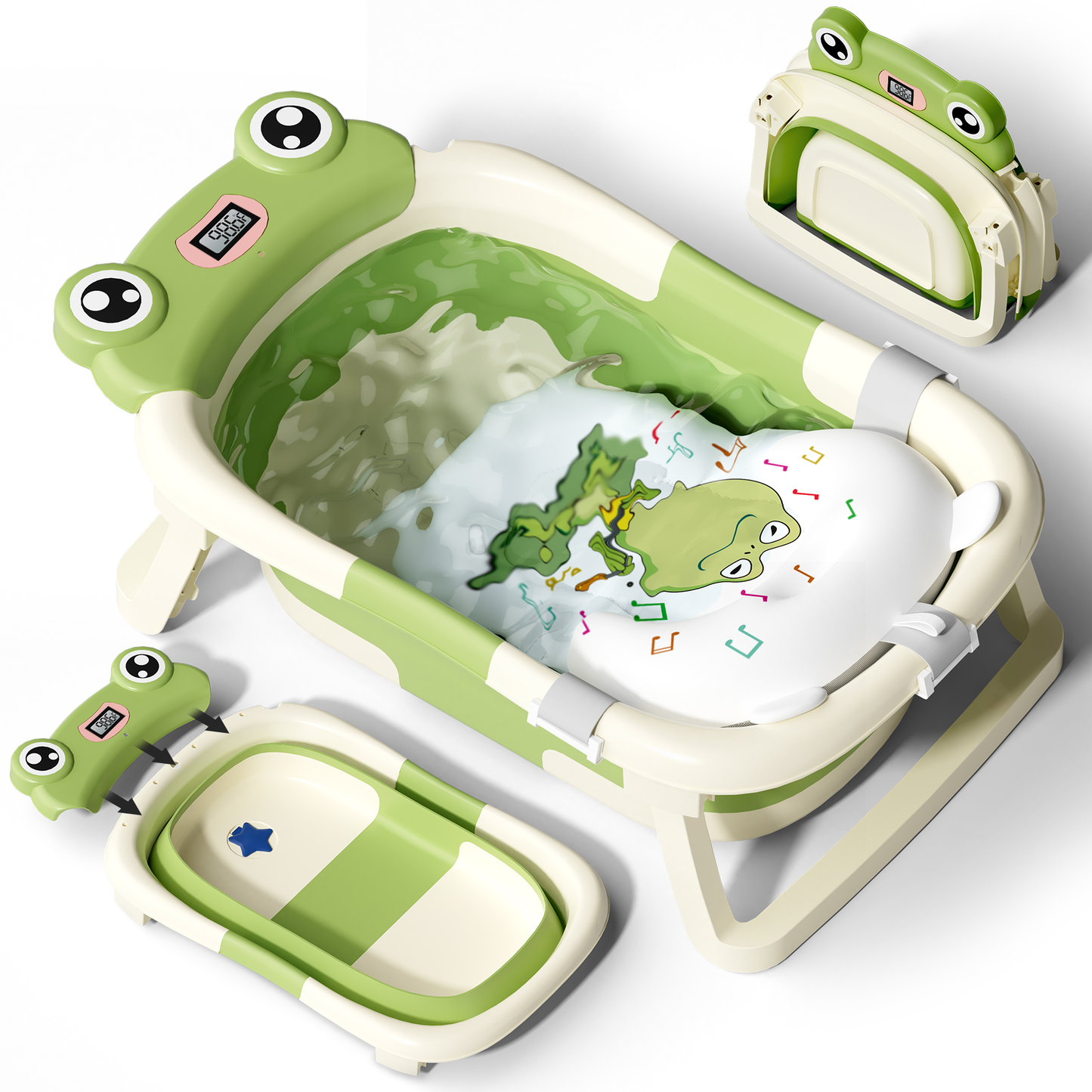 COOSEYA Collapsible Baby Bathtub with Cushion & Thermometer, Portable Bathing Tub for Newborn to Toddler