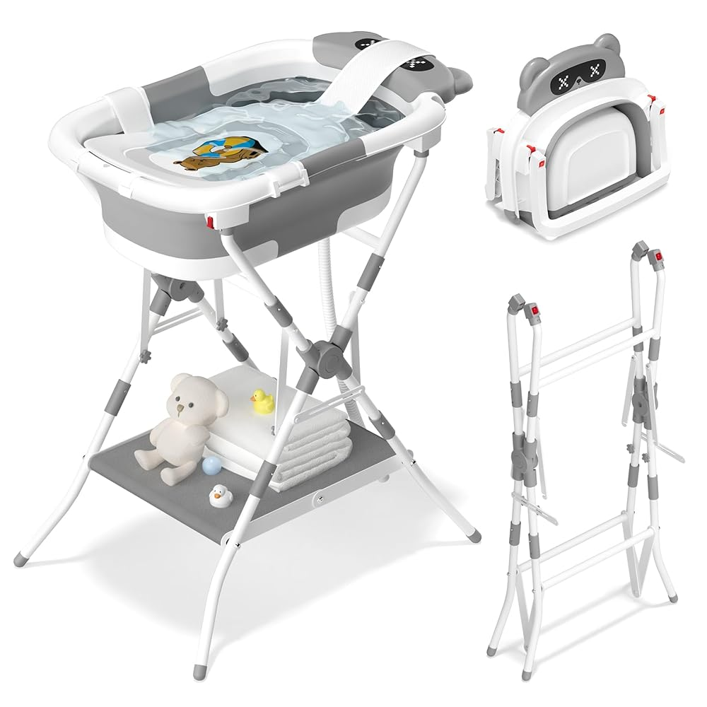 COOSEYA 2-in-1 Baby Bathtub with Stand for Newborn and Infants, Foldable Baby Bath Tub, Baby Shower Gifts for New Parents
