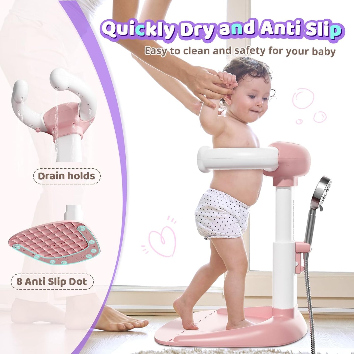 COOSEYABaby Shower Stand Support for Baby to Toddler, Adjustable Anti-Slip Shower Tower for Toddlers Changing Clothes, Applying Lotion by Standing up Themselves, Ideal Gift for Infants 8-36 months