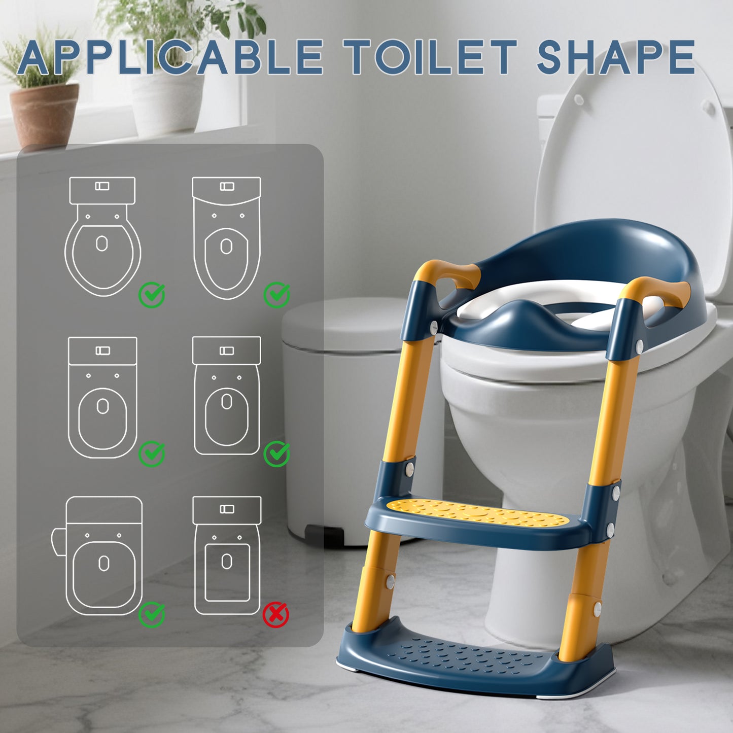 COOSEYA potty training seat, upgrade toddler toilet seat with triangle base structure for kids boys girls, 2 in 1 bathroom potty training, waterproof cushioned mat with anti-slip pad (Blue&Yellow)