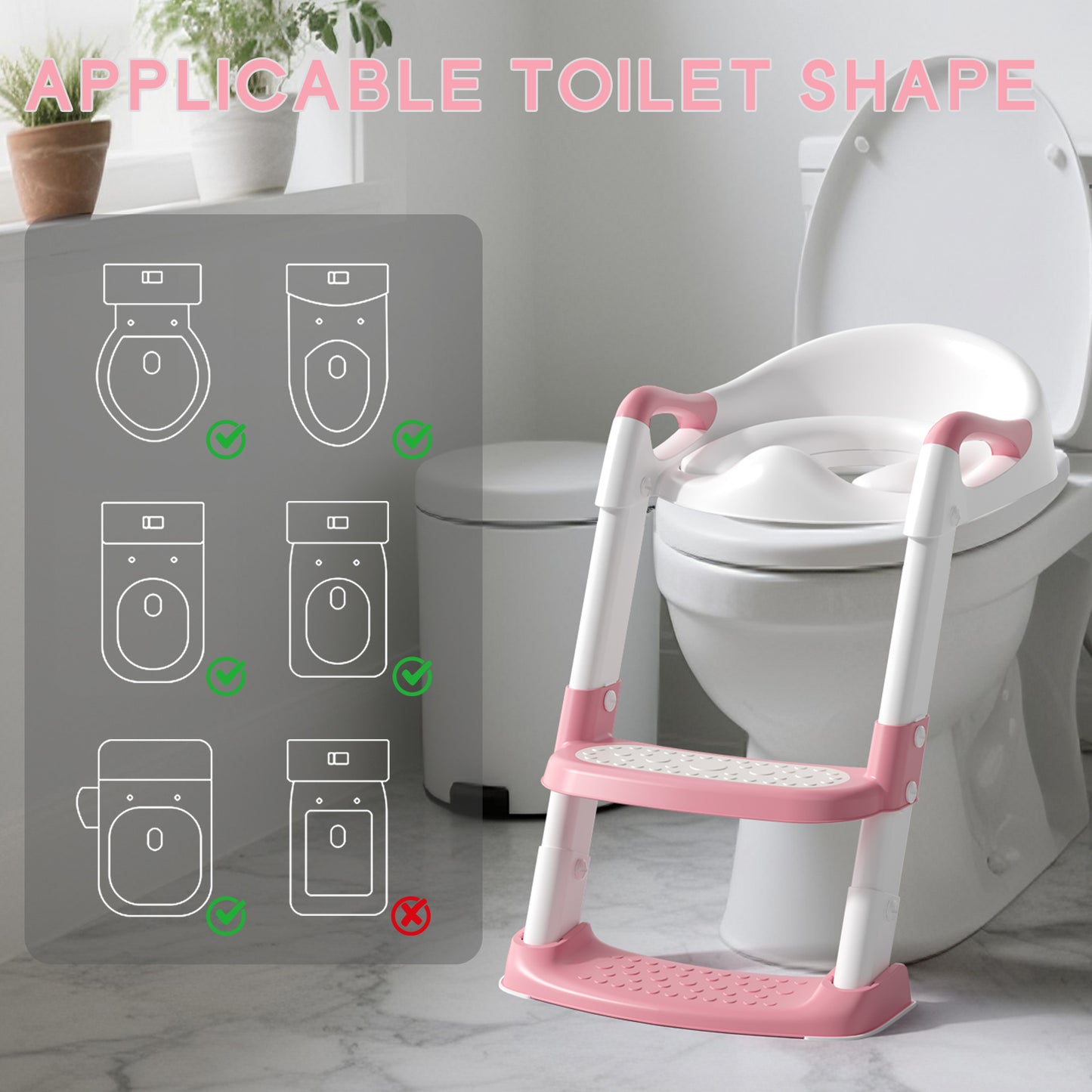 COOSEYA potty training seat, upgrade toddler toilet seat with triangle base structure for kids boys girls, 2 in 1 bathroom potty training, waterproof cushioned mat with anti-slip pad (Pink)