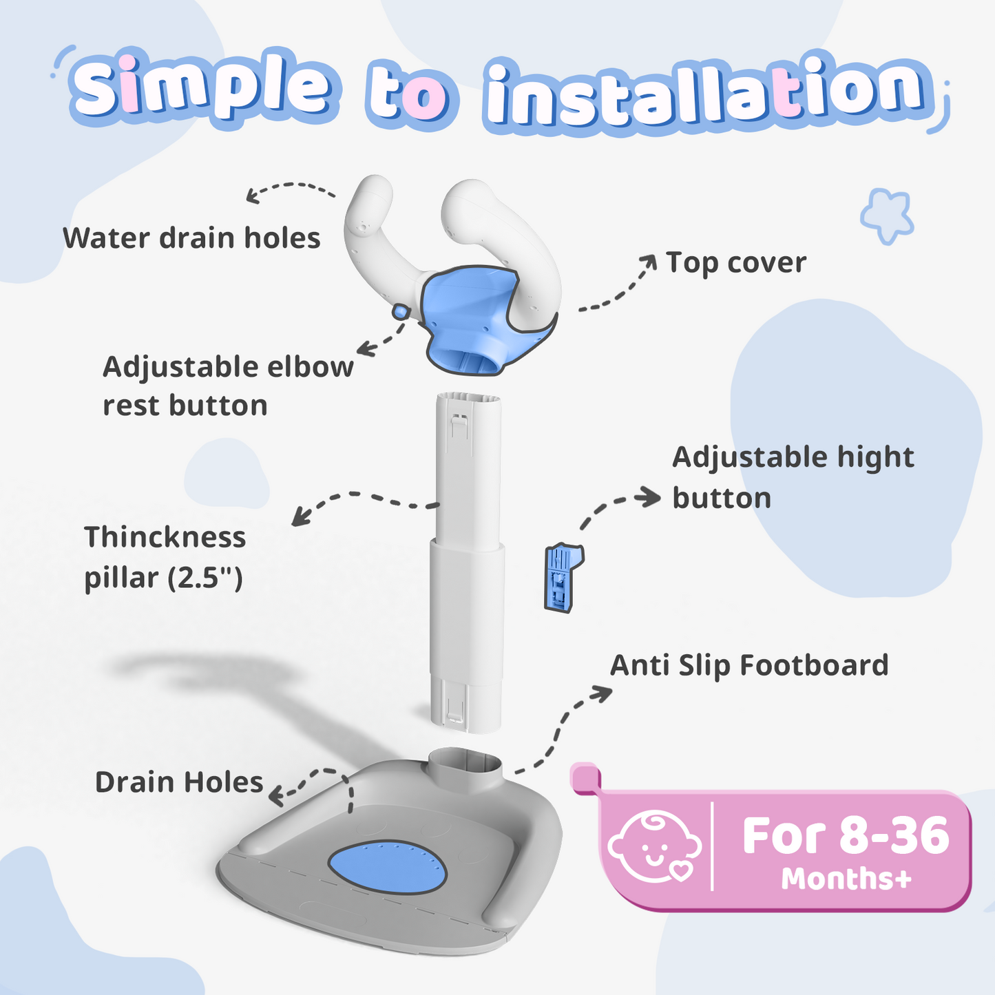 COOSEYABaby Shower Stand Support for Baby to Toddler, Adjustable Anti-Slip Shower Tower for Toddlers Changing Clothes, Applying Lotion by Standing up Themselves, Ideal Gift for Infants 8-36 months