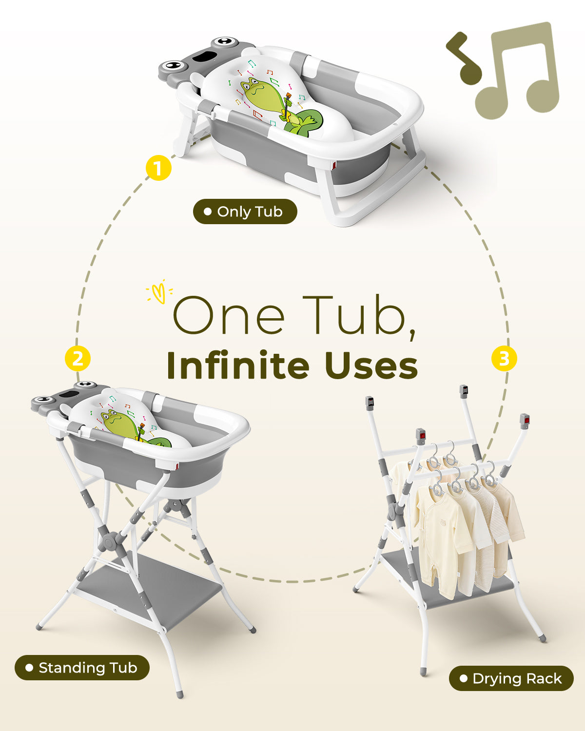 COOSEYA 3 in 1 Foldable Baby Bath with Stand, Baby Bath Tub for Newborn to Toddler with Support Soft Cushion, Foldable Design for Travel and Outdoor, Baby Shower Gifts, 0-18Months, Frog Grey