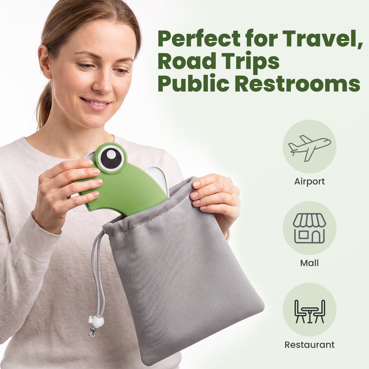 COOSEYA Foldable Travel Potty Training Toilet Seat for Baby,Fits Round and Oval Toilets with Storage Bag, Non-Slip Base(Frog/Green)