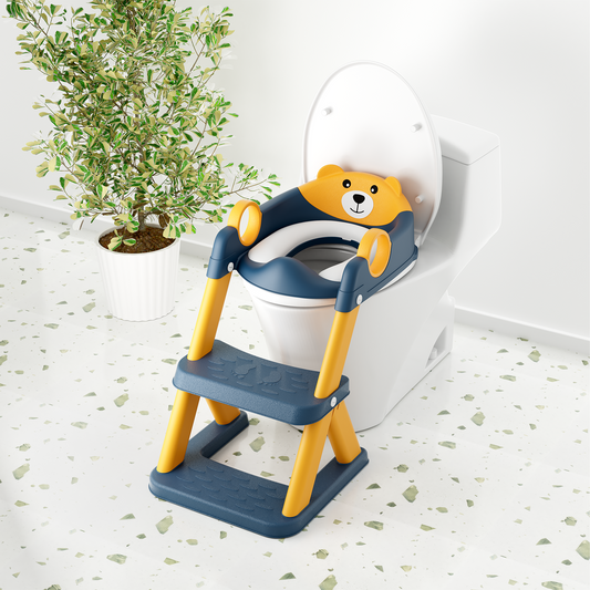 Bear potty training seat, upgrade toddler toilet seat with triangle base structure for kids boys girls, 2 in 1 bathroom potty training, waterproof cushioned mat with anti-slip pad
