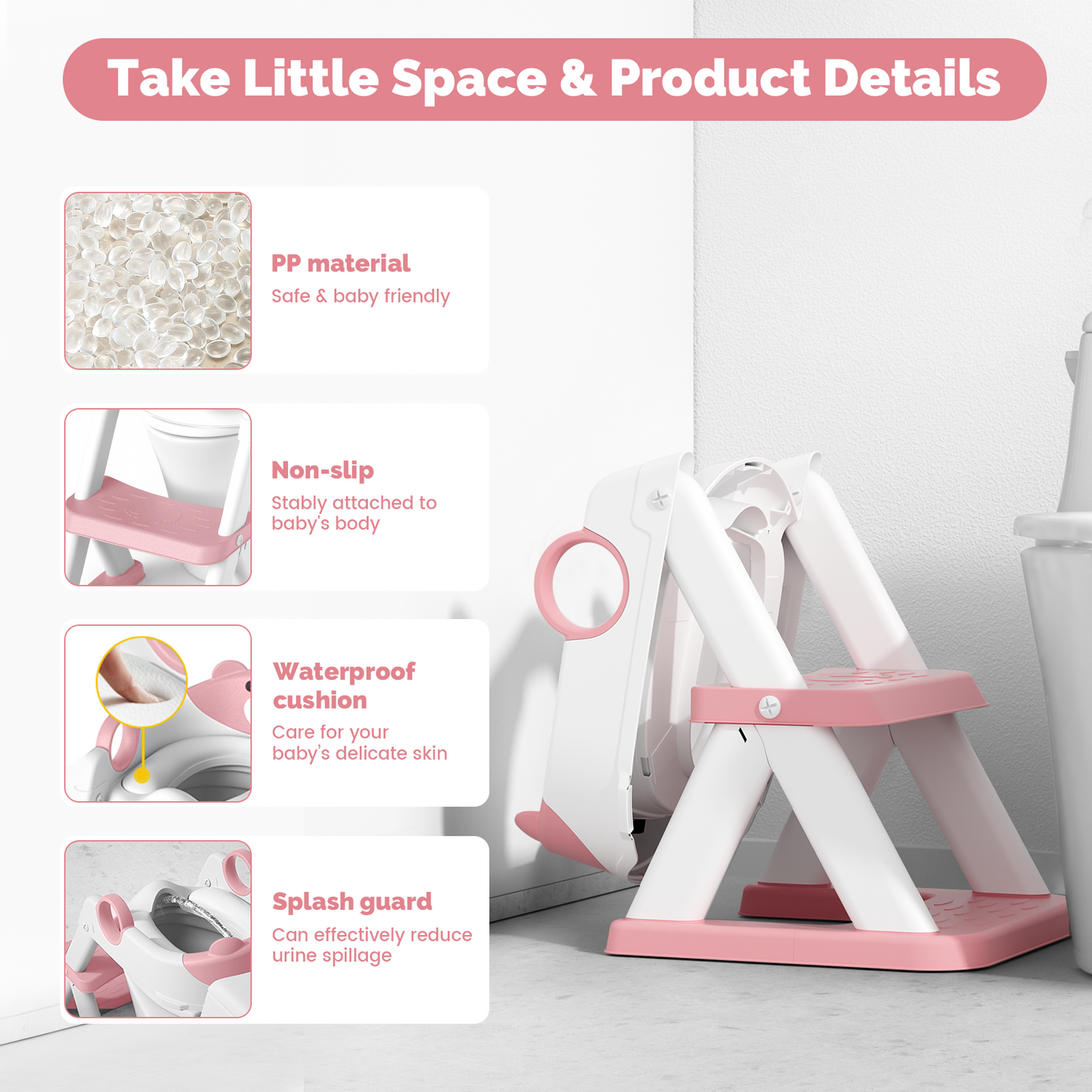 Bear Potty Training Seat, Upgrade Toddler Toilet Seat with Triangle Base Structure for Kids Boys Girls, 2 In 1 Bathroom Potty Training, Waterproof Cushioned Mat with Anti-Slip Pad (Pink)