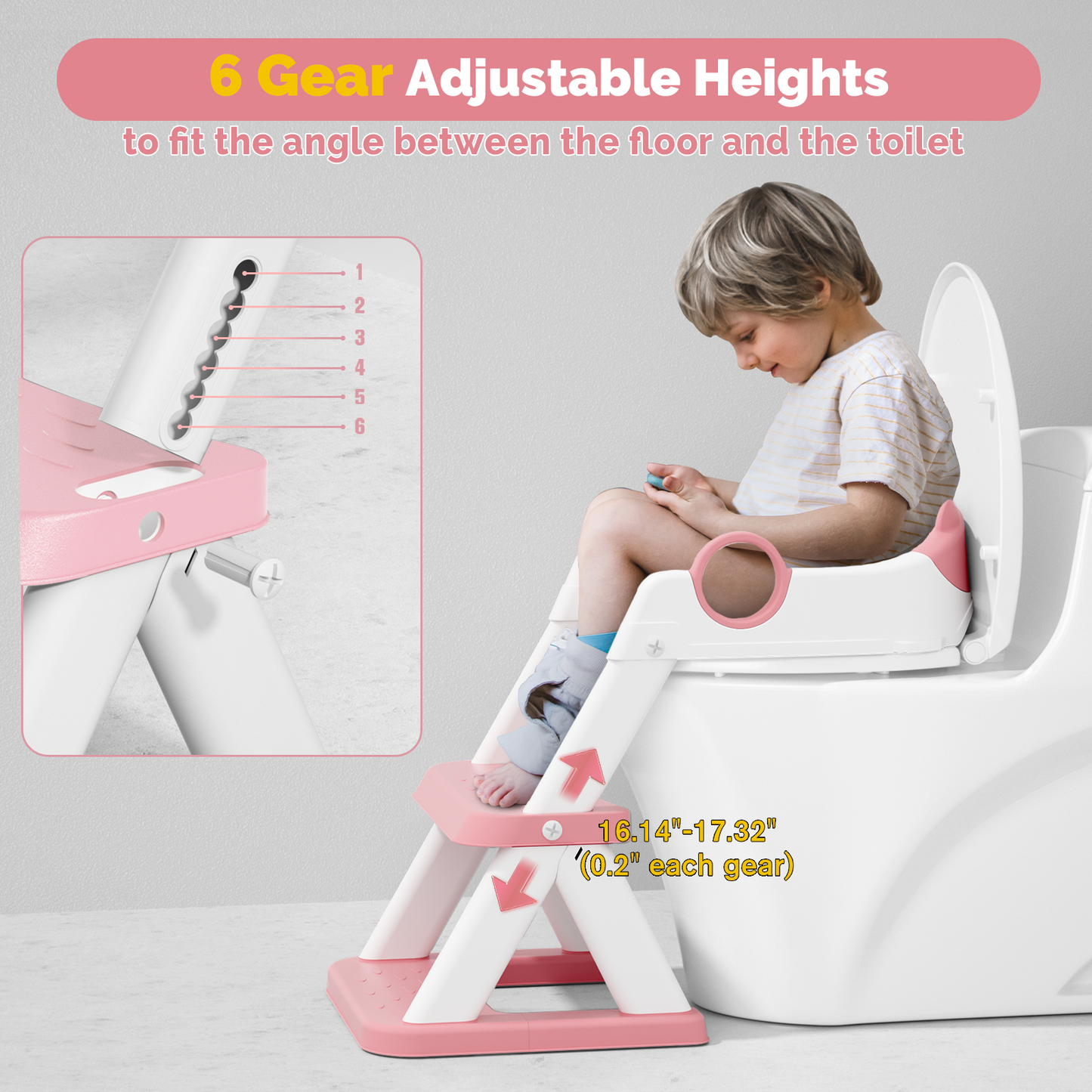 Bear Potty Training Seat, Upgrade Toddler Toilet Seat with Triangle Base Structure for Kids Boys Girls, 2 In 1 Bathroom Potty Training, Waterproof Cushioned Mat with Anti-Slip Pad (Pink)