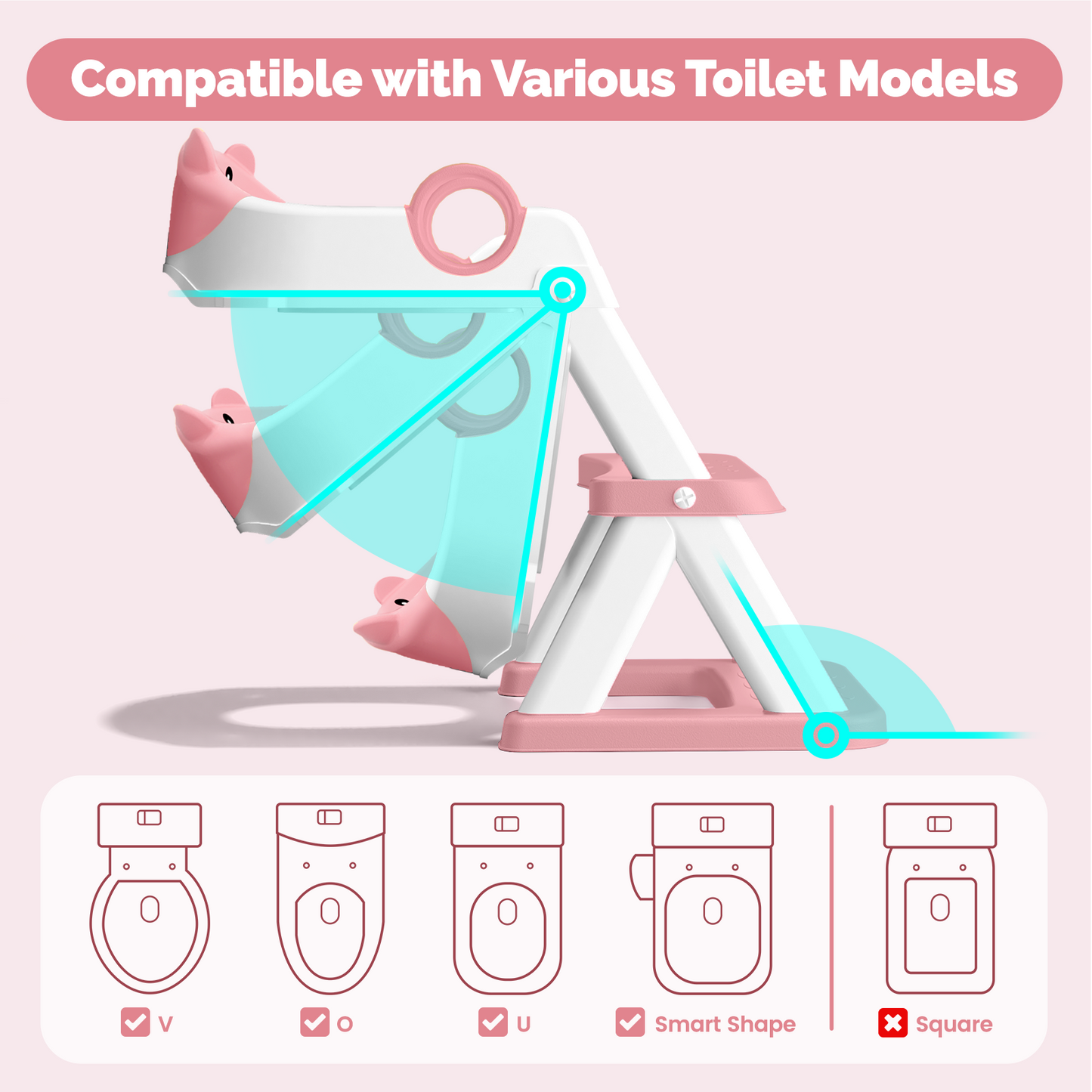 Bear Potty Training Seat, Upgrade Toddler Toilet Seat with Triangle Base Structure for Kids Boys Girls, 2 In 1 Bathroom Potty Training, Waterproof Cushioned Mat with Anti-Slip Pad (Pink)