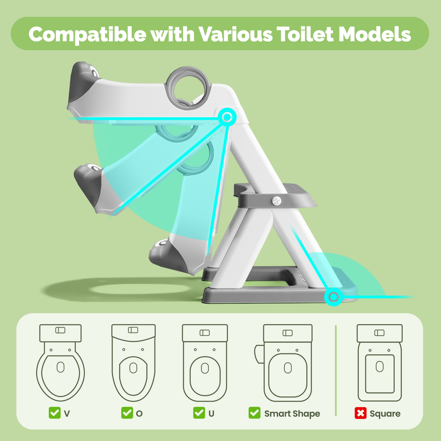 Frog Potty Training Seat, Toddler Toilet Seat with Triangle Base Structure, Waterproof Cushioned Mat with Anti-Slip Pad (Grey)