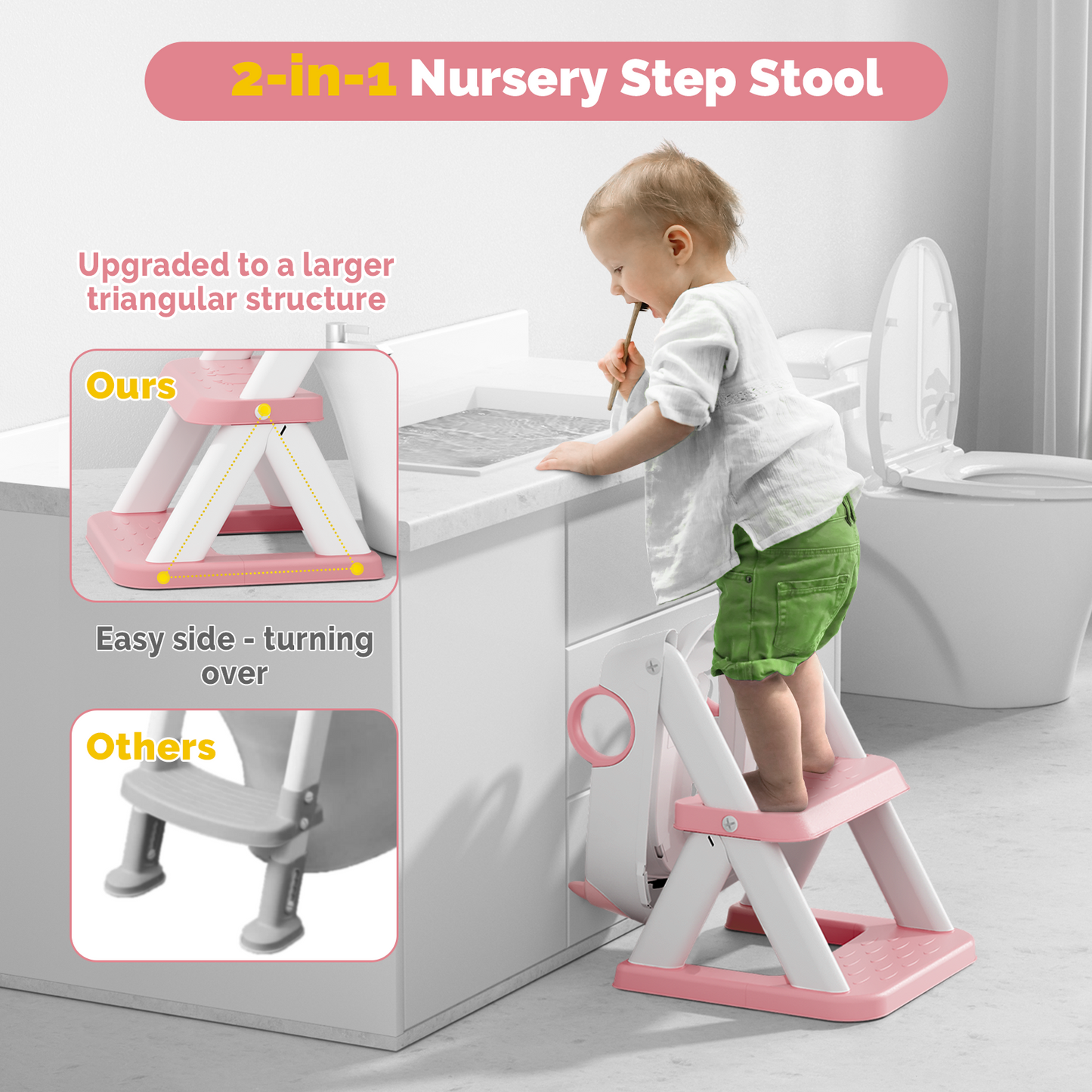 Bear Potty Training Seat, Upgrade Toddler Toilet Seat with Triangle Base Structure for Kids Boys Girls, 2 In 1 Bathroom Potty Training, Waterproof Cushioned Mat with Anti-Slip Pad (Pink)