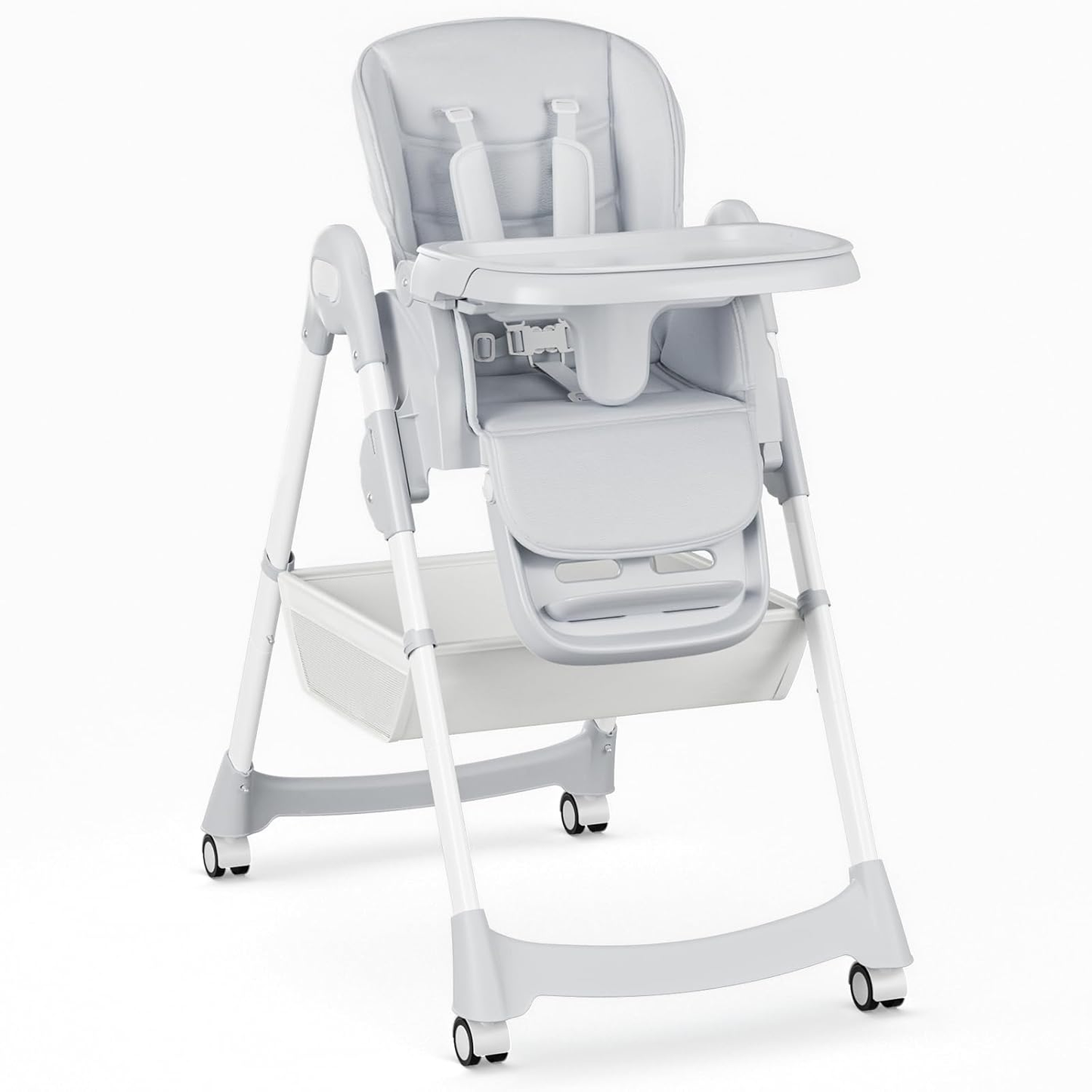 COOSEYA High Chair for Babies and Toddlers, Baby High Chair with Removable Tray, Adjustable Backrest, Footrest Height Settings, Space-Saving Design, Foldable（Gray）