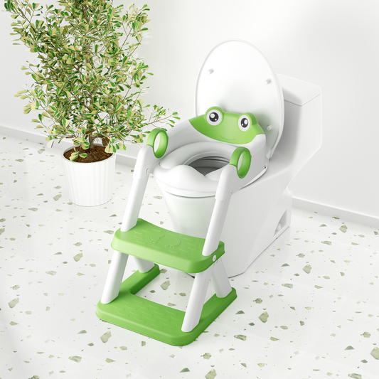 2 in 1 Potty Training Toilet with Step Stool for Toddlers,Baby Seat with Splash Guard and Anti-Slip Pad (Frog/Green)