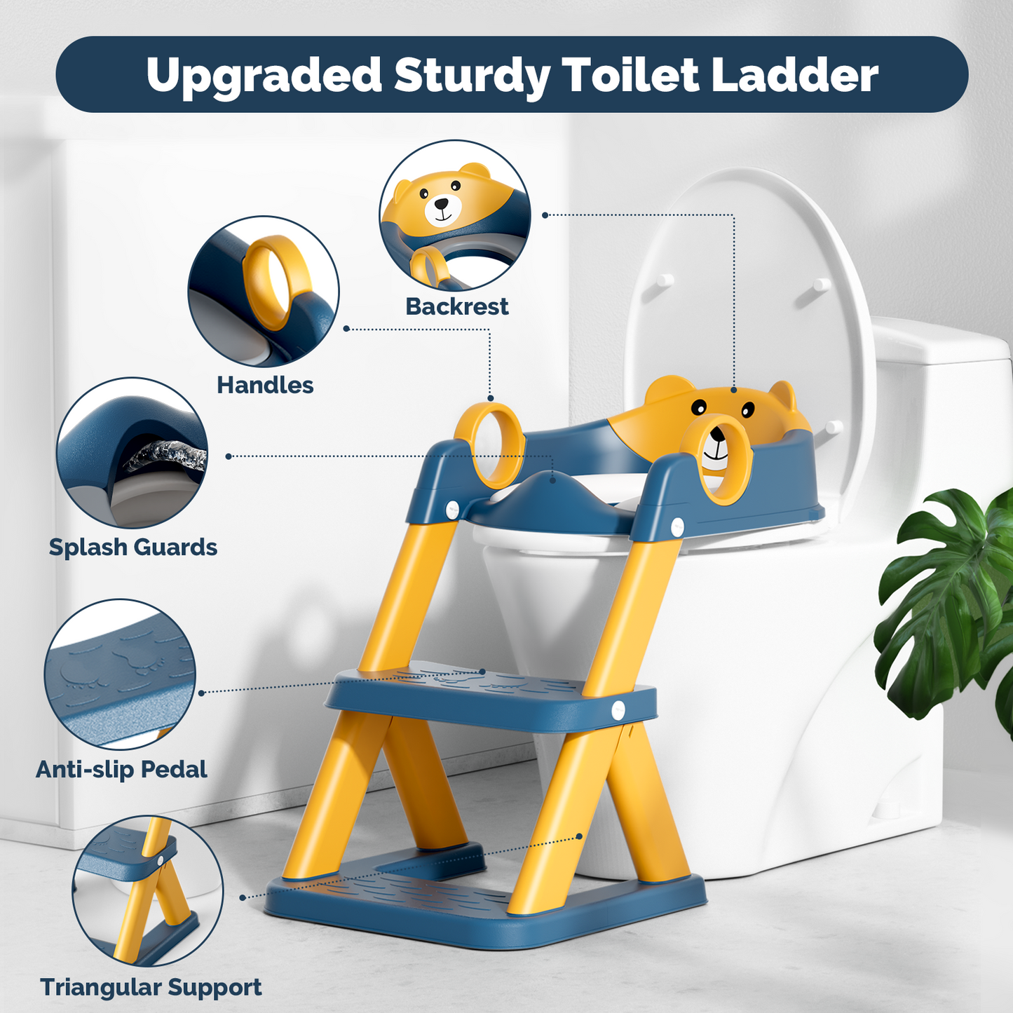 Bear potty training seat, upgrade toddler toilet seat with triangle base structure for kids boys girls, 2 in 1 bathroom potty training, waterproof cushioned mat with anti-slip pad