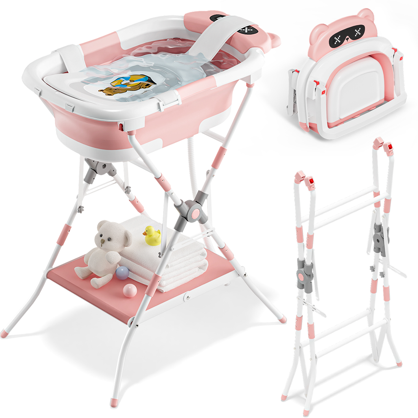 COOSEYA 2-in-1 Baby Bathtub with Stand for Newborn and Infants, Foldable Baby Bath Tub, Baby Shower Gifts for New Parents