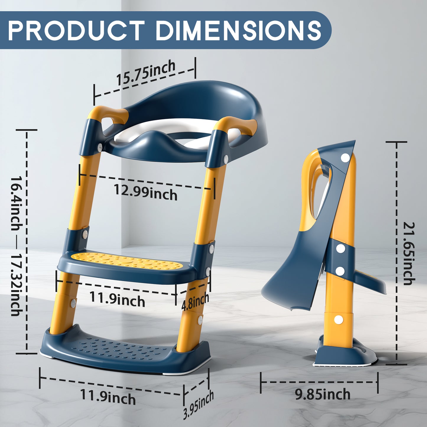 COOSEYA potty training seat, upgrade toddler toilet seat with triangle base structure for kids boys girls, 2 in 1 bathroom potty training, waterproof cushioned mat with anti-slip pad (Blue&Yellow)