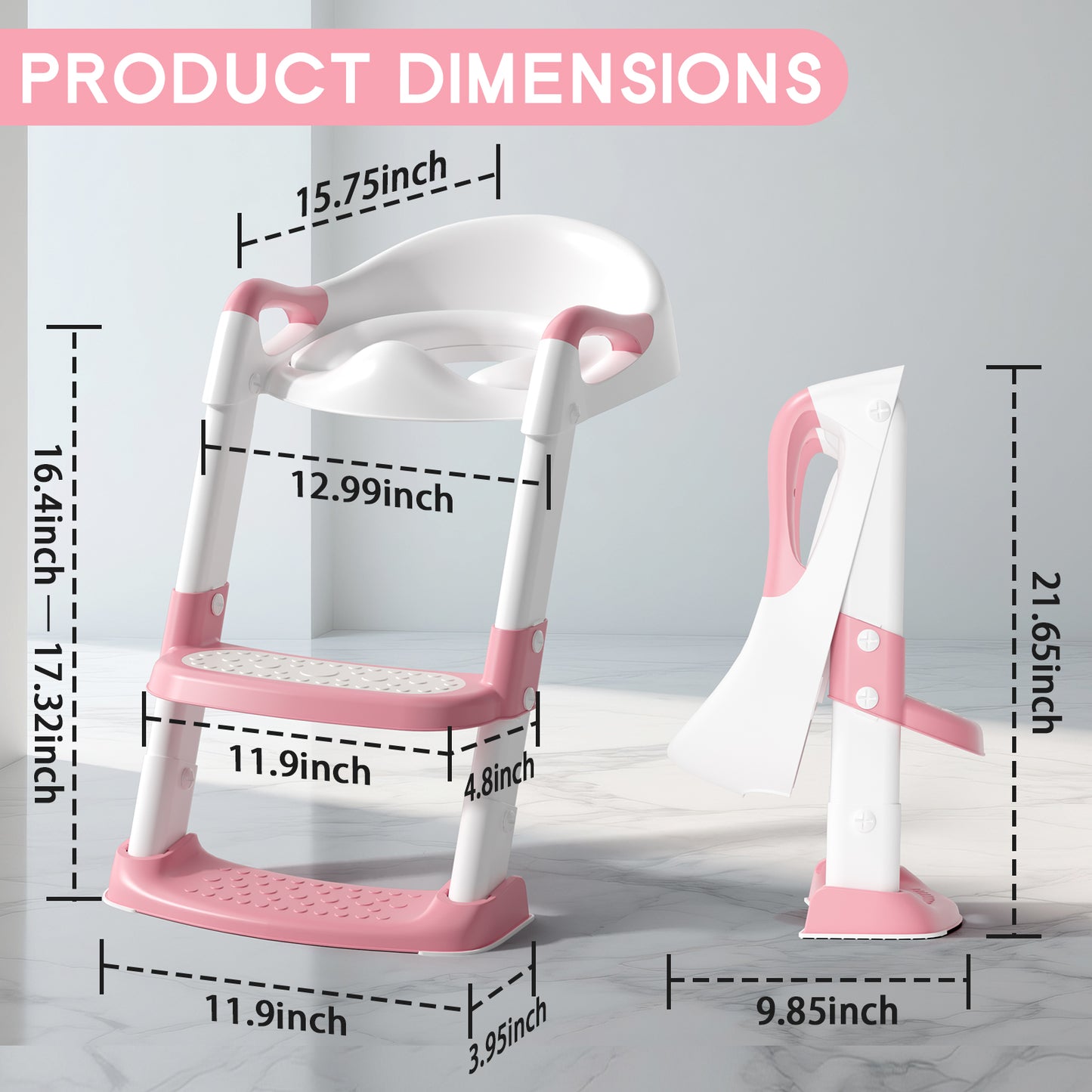 COOSEYA potty training seat, upgrade toddler toilet seat with triangle base structure for kids boys girls, 2 in 1 bathroom potty training, waterproof cushioned mat with anti-slip pad (Pink)