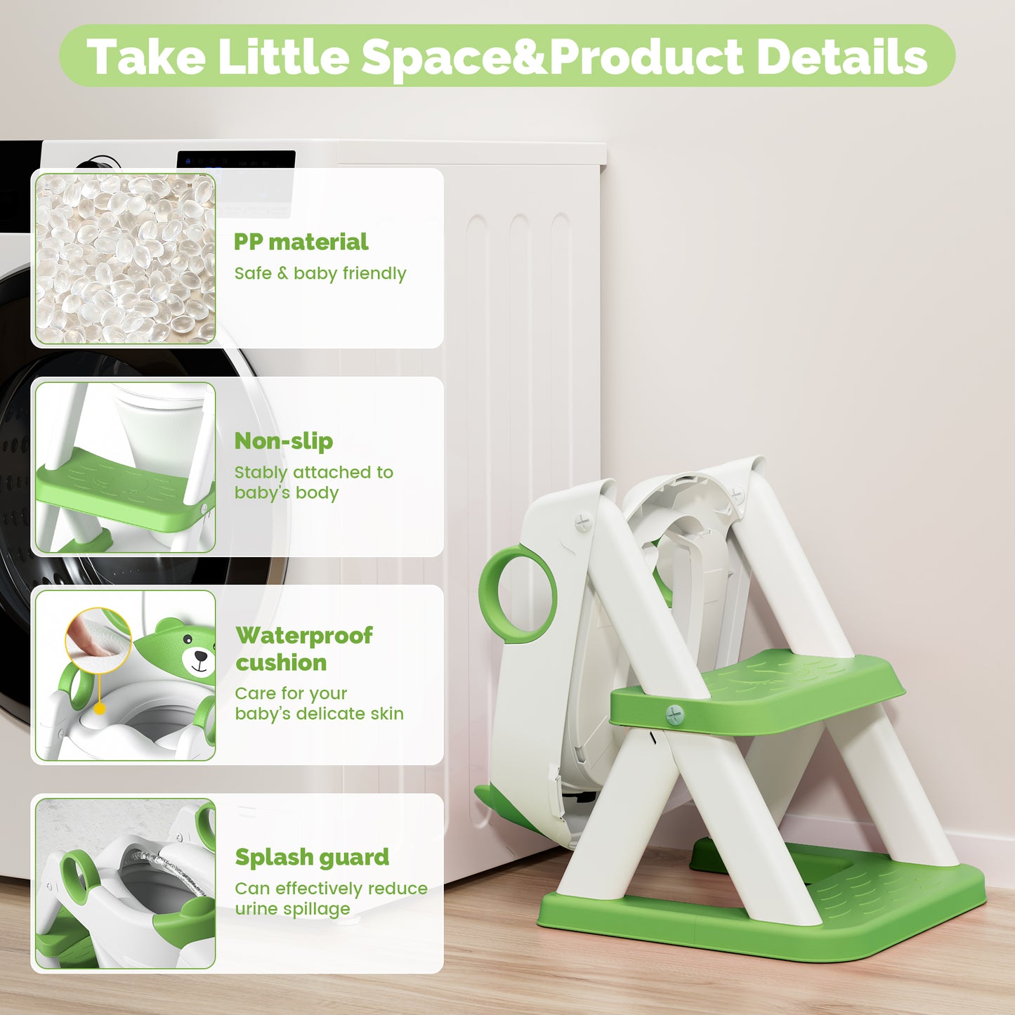 Bear potty training seat, upgrade toddler toilet seat with triangle base structure for kids boys girls, 2 in 1 bathroom potty training, waterproof cushioned mat with anti-slip pad (Grey)