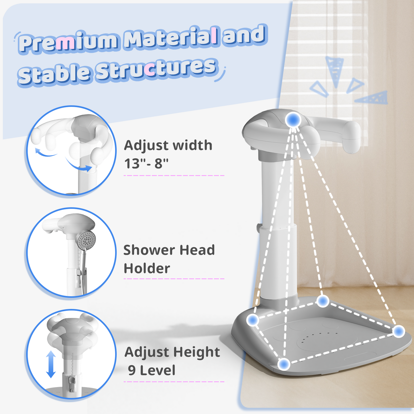 COOSEYABaby Shower Stand Support for Baby to Toddler, Adjustable Anti-Slip Shower Tower for Toddlers Changing Clothes, Applying Lotion by Standing up Themselves, Ideal Gift for Infants 8-36 months