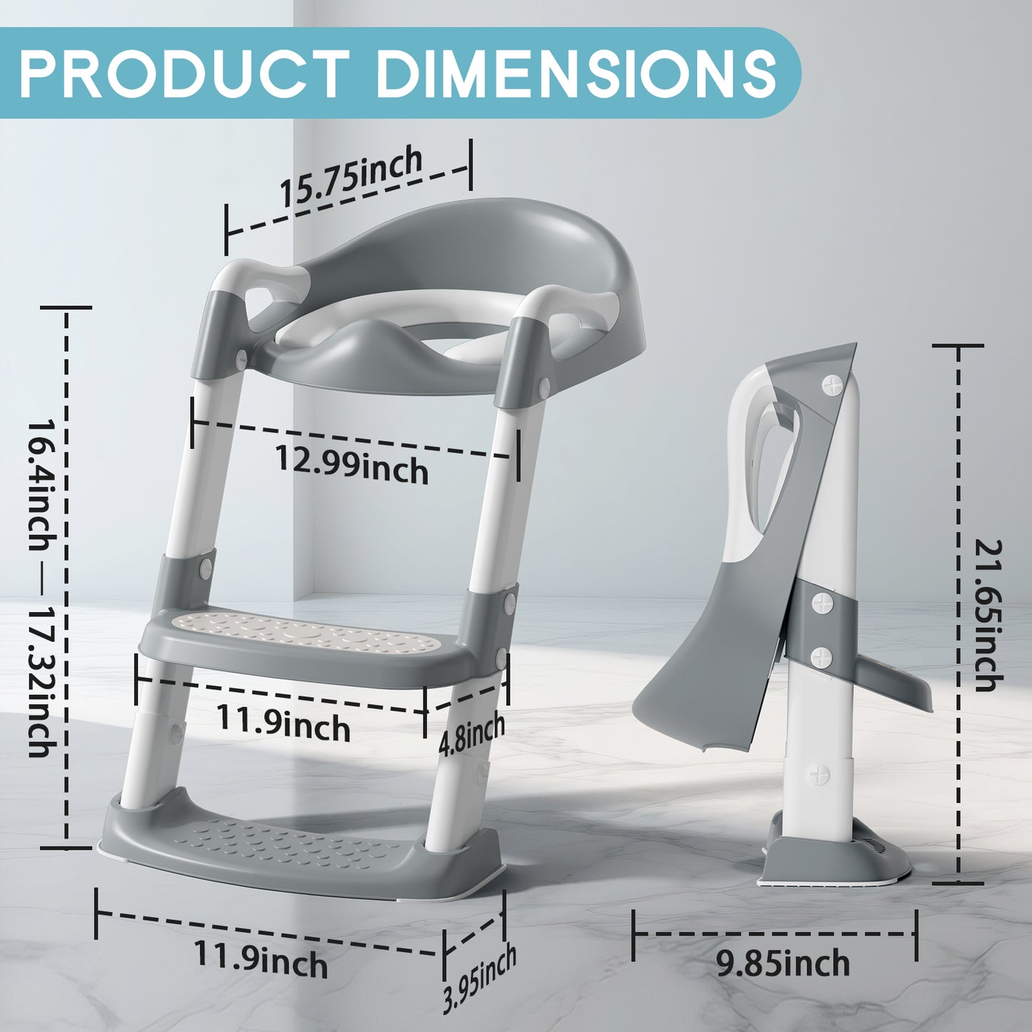 COOSEYA potty training seat, upgrade toddler toilet seat with triangle base structure for kids boys girls, 2 in 1 bathroom potty training, waterproof cushioned mat with anti-slip pad (Grey)