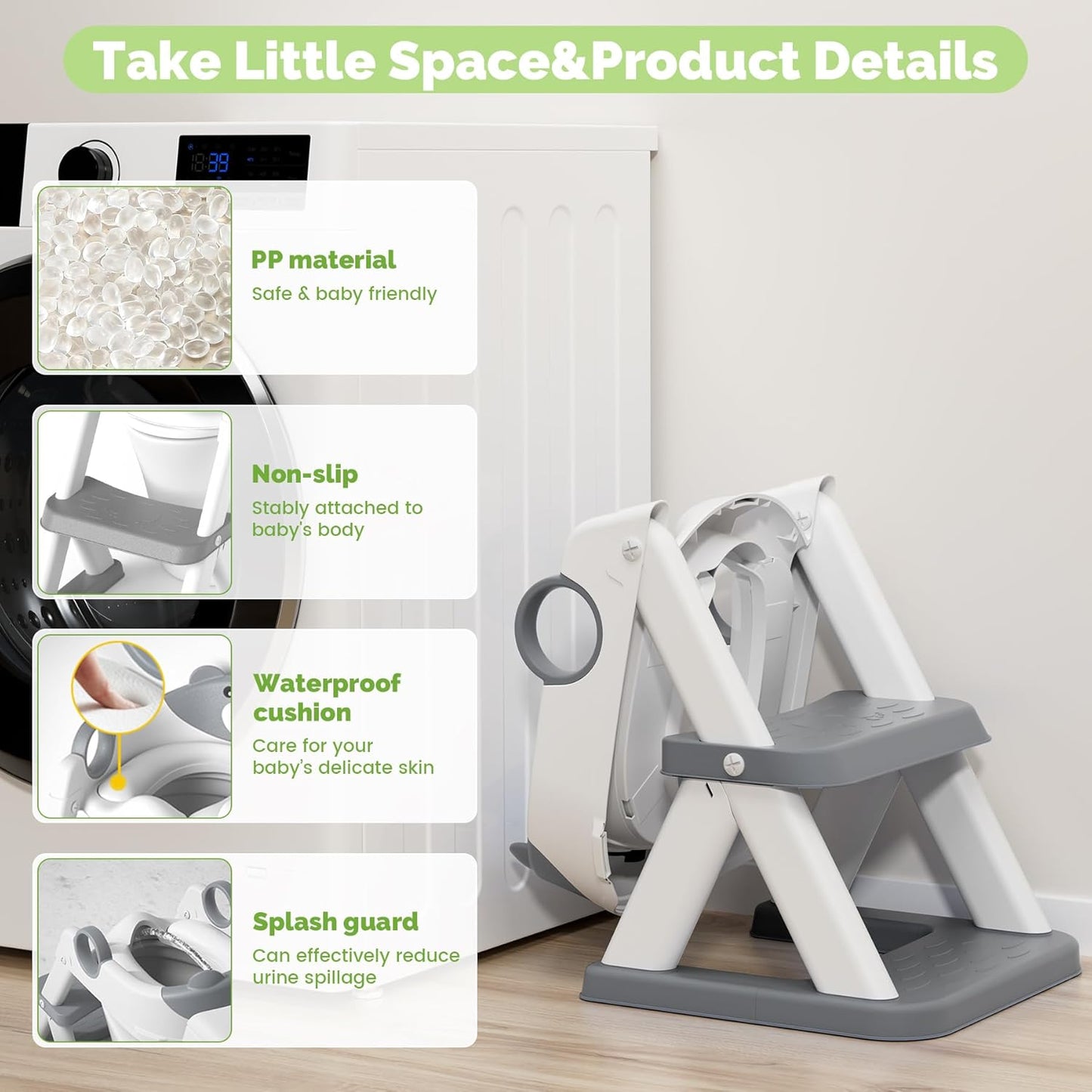 Bear potty training seat, upgrade toddler toilet seat with triangle base structure for kids boys girls, 2 in 1 bathroom potty training, waterproof cushioned mat with anti-slip pad (Grey)