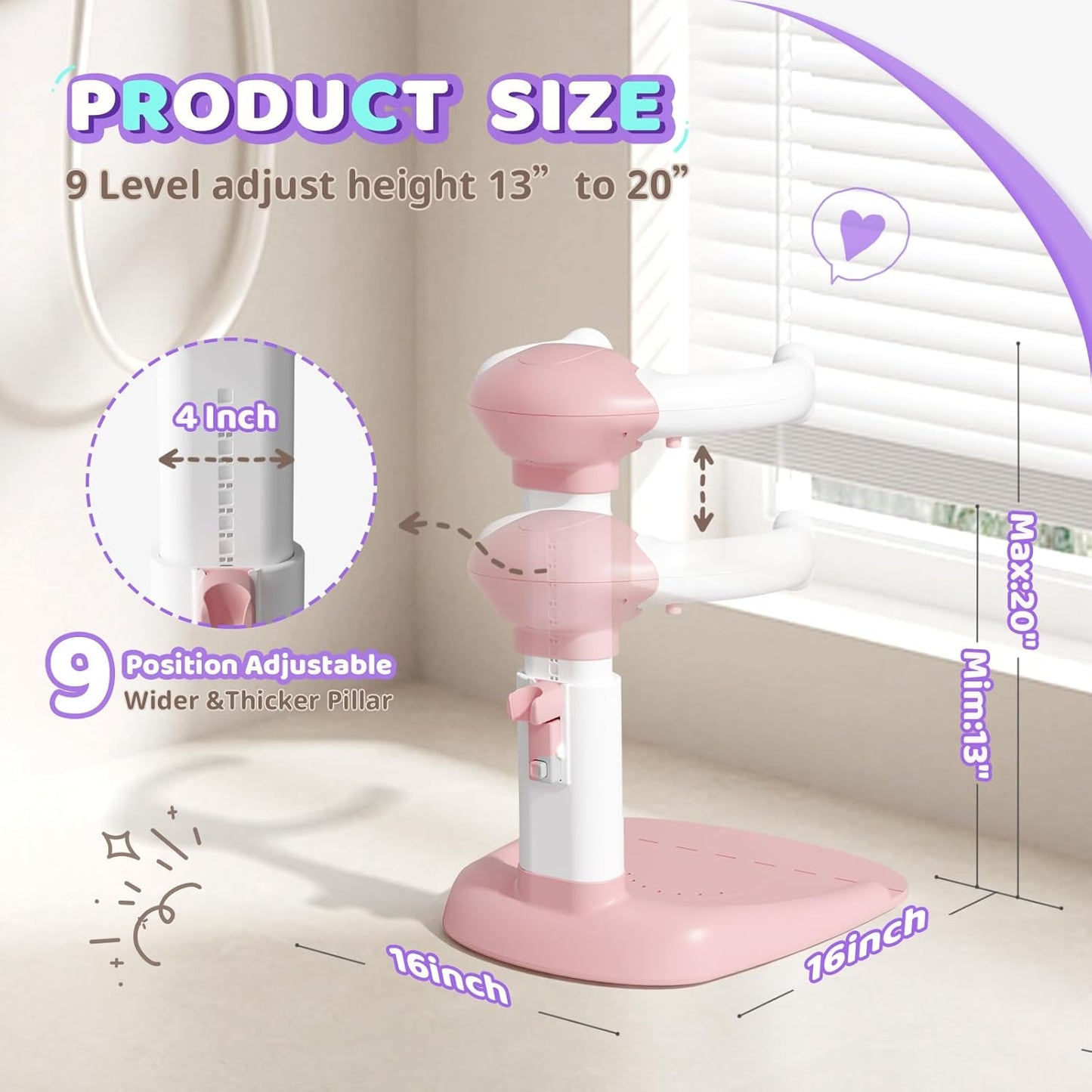 COOSEYABaby Shower Stand Support for Baby to Toddler, Adjustable Anti-Slip Shower Tower for Toddlers Changing Clothes, Applying Lotion by Standing up Themselves, Ideal Gift for Infants 8-36 months