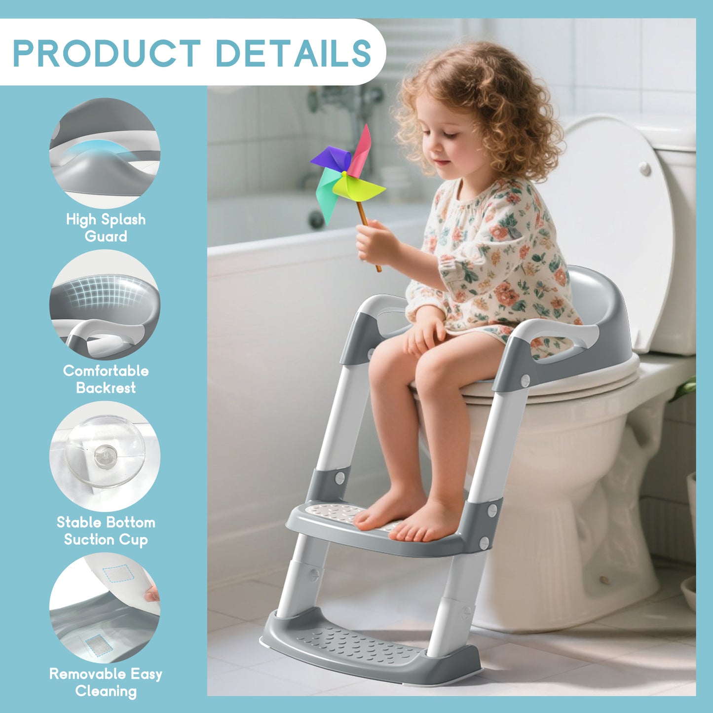 COOSEYA potty training seat, upgrade toddler toilet seat with triangle base structure for kids boys girls, 2 in 1 bathroom potty training, waterproof cushioned mat with anti-slip pad (Grey)