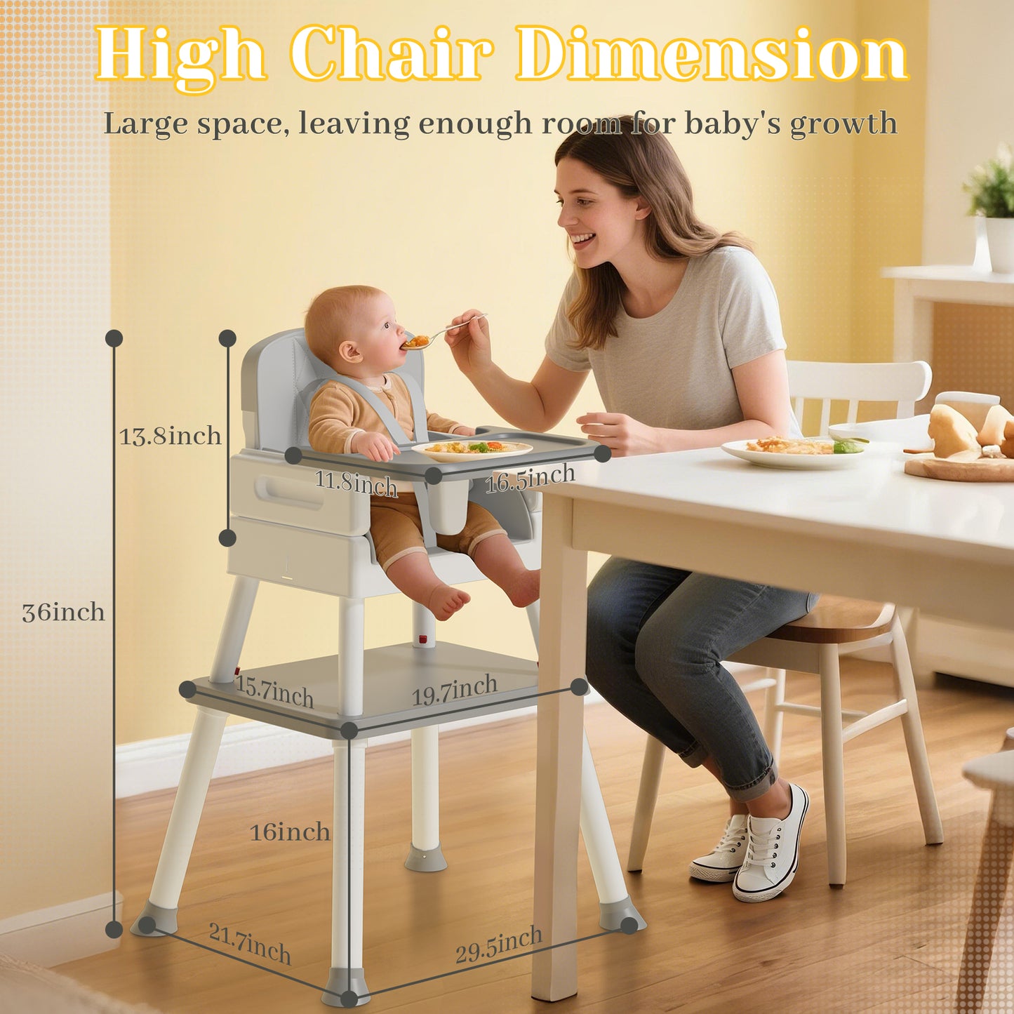 COOSEYA 6 in 1 Baby High Chair, Toddler Dining Booster Seat for Eating(Gray)