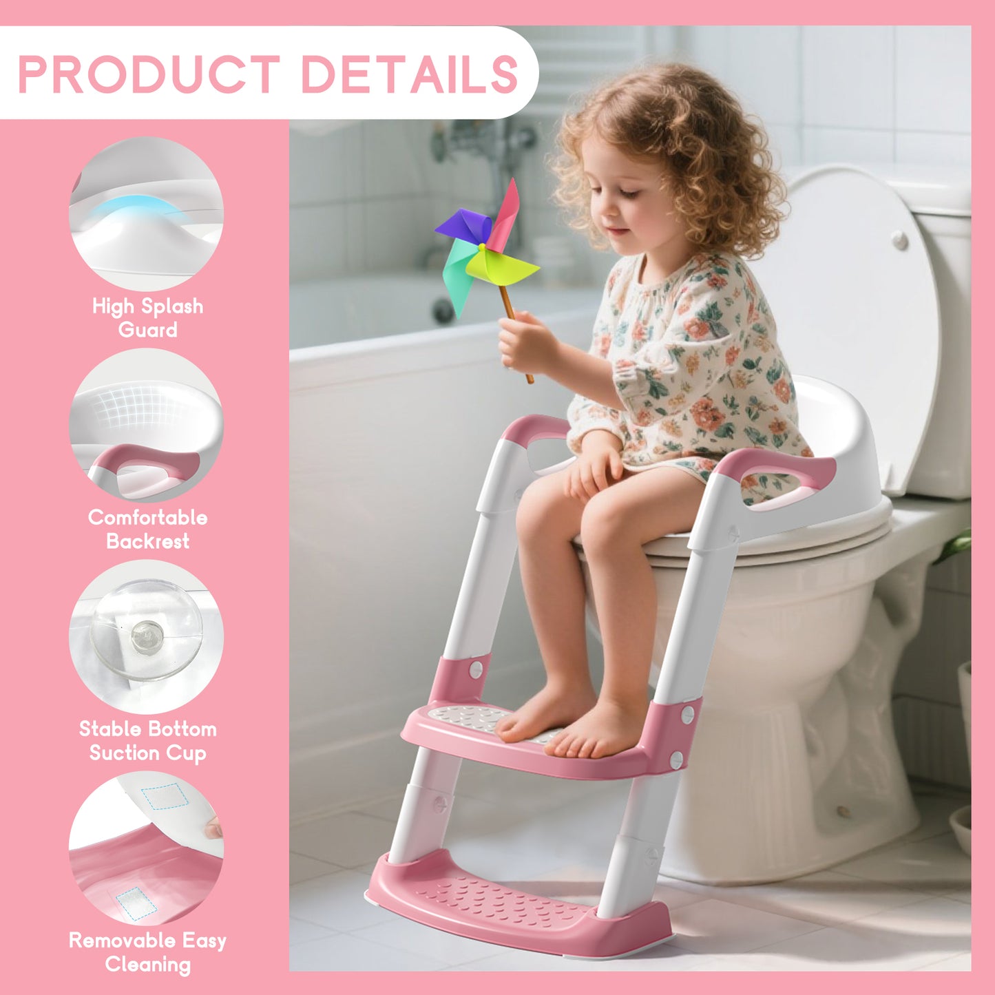 COOSEYA potty training seat, upgrade toddler toilet seat with triangle base structure for kids boys girls, 2 in 1 bathroom potty training, waterproof cushioned mat with anti-slip pad (Pink)