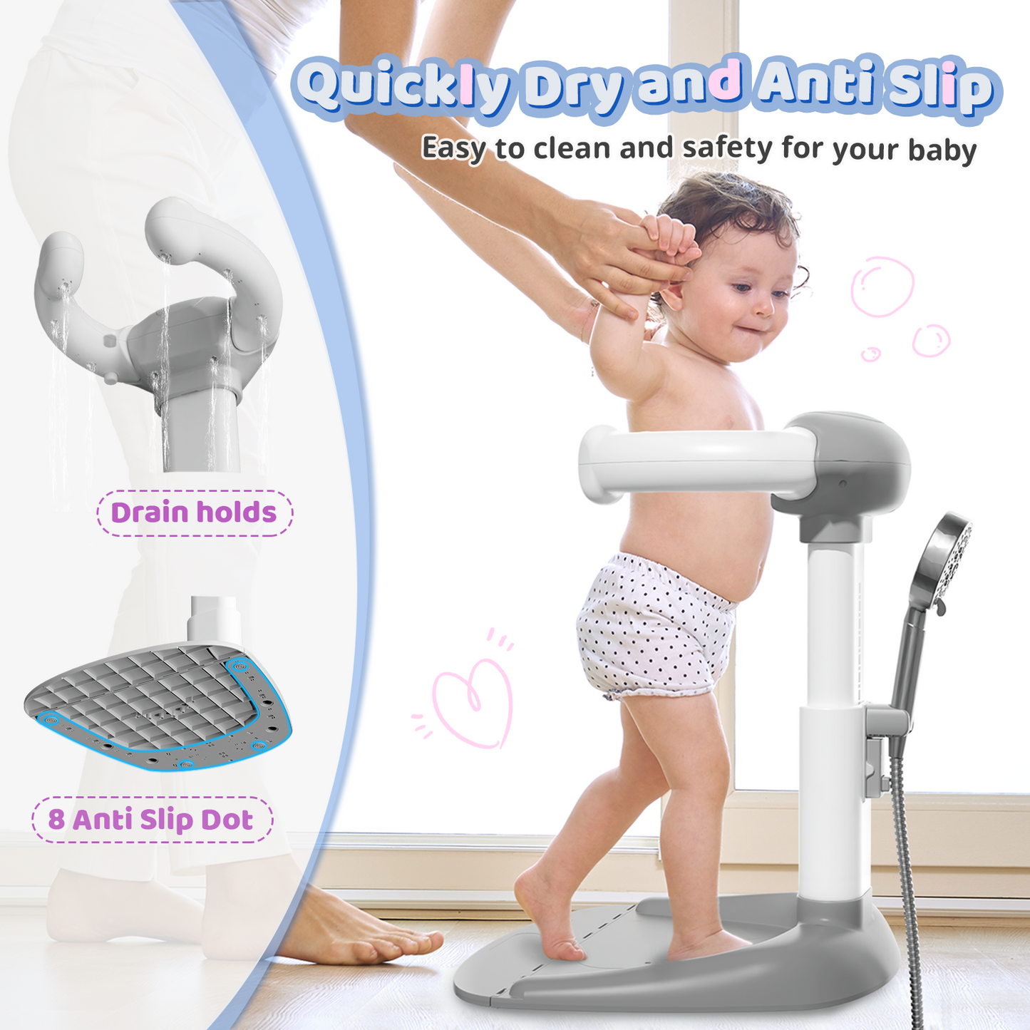 COOSEYABaby Shower Stand Support for Baby to Toddler, Adjustable Anti-Slip Shower Tower for Toddlers Changing Clothes, Applying Lotion by Standing up Themselves, Ideal Gift for Infants 8-36 months