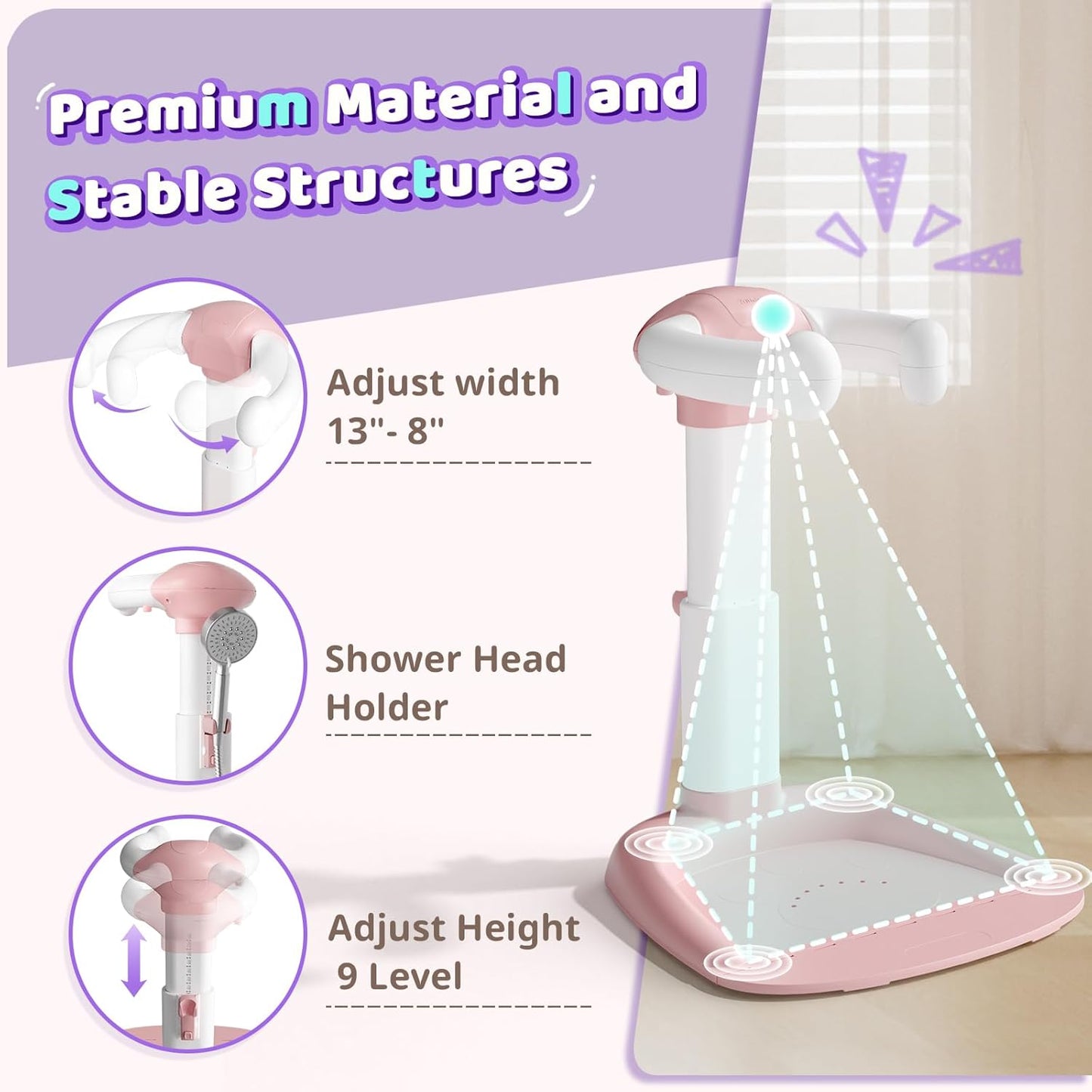 COOSEYABaby Shower Stand Support for Baby to Toddler, Adjustable Anti-Slip Shower Tower for Toddlers Changing Clothes, Applying Lotion by Standing up Themselves, Ideal Gift for Infants 8-36 months