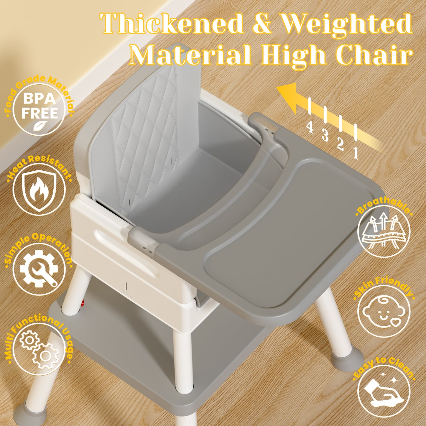 COOSEYA 6 in 1 Baby High Chair, Toddler Dining Booster Seat for Eating(Gray)