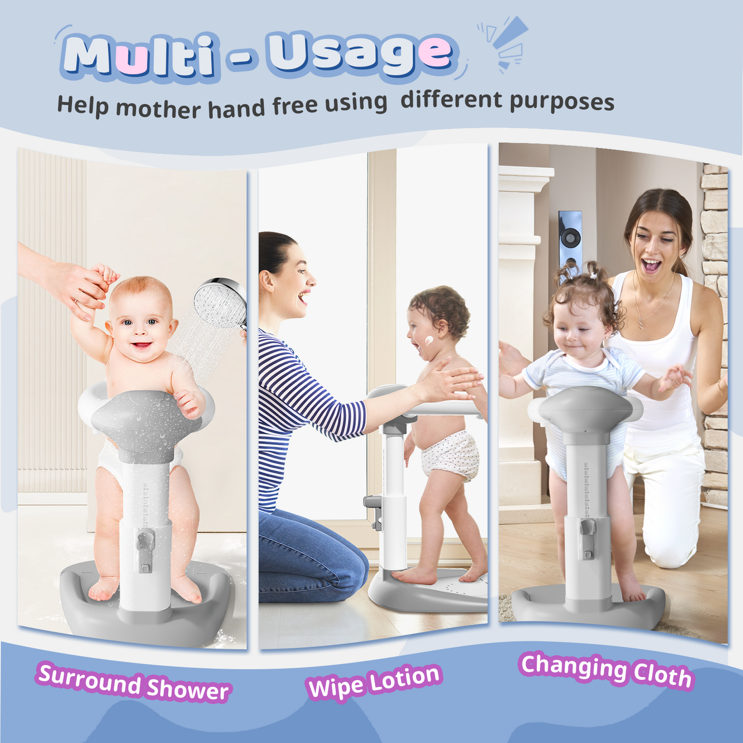 COOSEYABaby Shower Stand Support for Baby to Toddler, Adjustable Anti-Slip Shower Tower for Toddlers Changing Clothes, Applying Lotion by Standing up Themselves, Ideal Gift for Infants 8-36 months