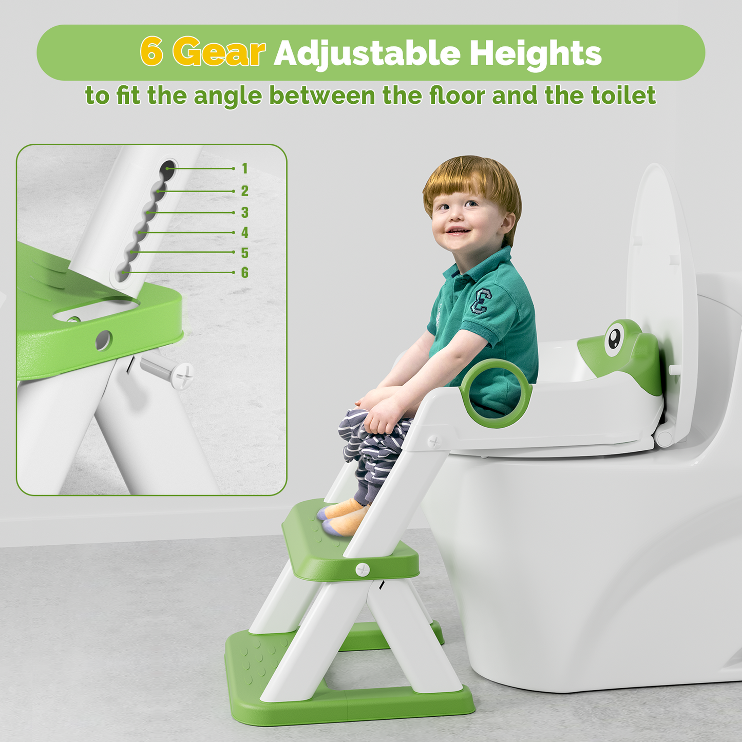 2 in 1 Potty Training Toilet with Step Stool for Toddlers,Baby Seat with Splash Guard and Anti-Slip Pad (Frog/Green)