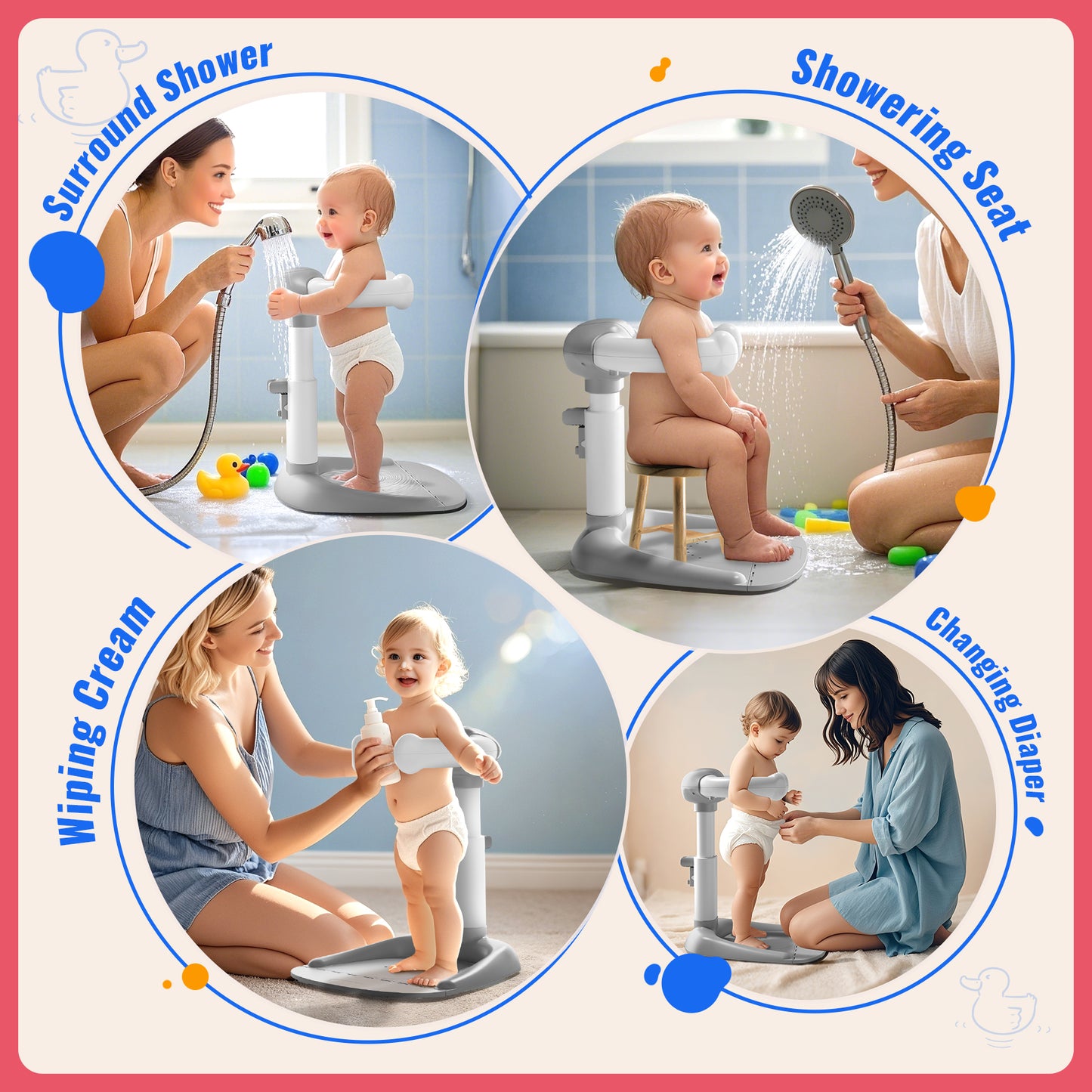 COOSEYABaby Shower Stand Support for Baby to Toddler, Adjustable Anti-Slip Shower Tower for Toddlers Changing Clothes, Applying Lotion by Standing up Themselves, Ideal Gift for Infants 8-36 months