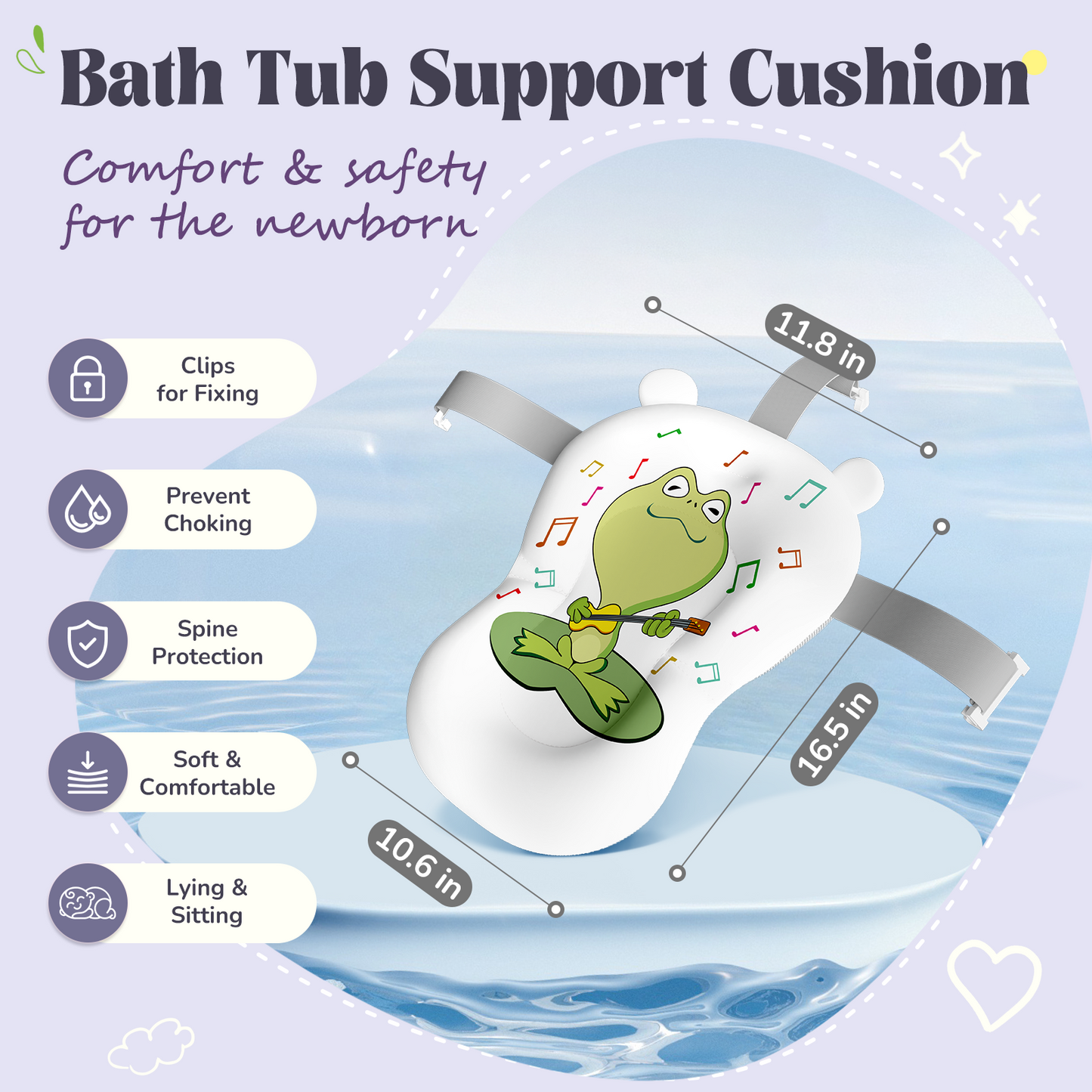 Collapsible Baby Bathtub for Infants, Bath Tub with Cushion and Thermometer, for Newborn to Toddler Portable Travel Multifunctional Bathing 0-2 years (Frog/Gray)