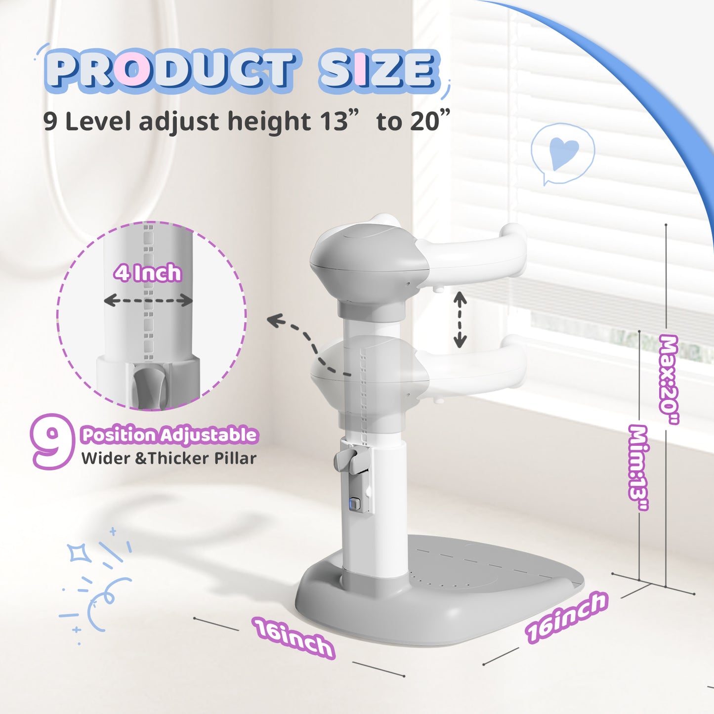 COOSEYABaby Shower Stand Support for Baby to Toddler, Adjustable Anti-Slip Shower Tower for Toddlers Changing Clothes, Applying Lotion by Standing up Themselves, Ideal Gift for Infants 8-36 months