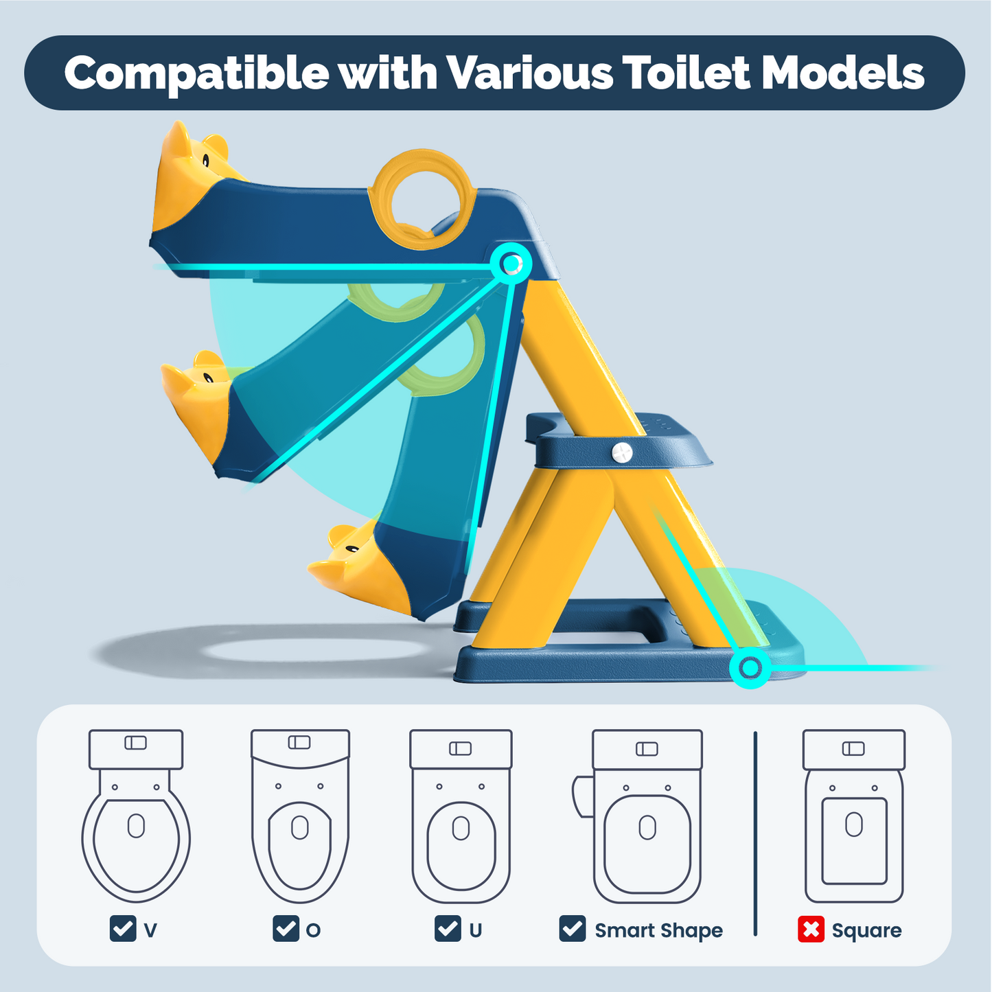 Bear potty training seat, upgrade toddler toilet seat with triangle base structure for kids boys girls, 2 in 1 bathroom potty training, waterproof cushioned mat with anti-slip pad