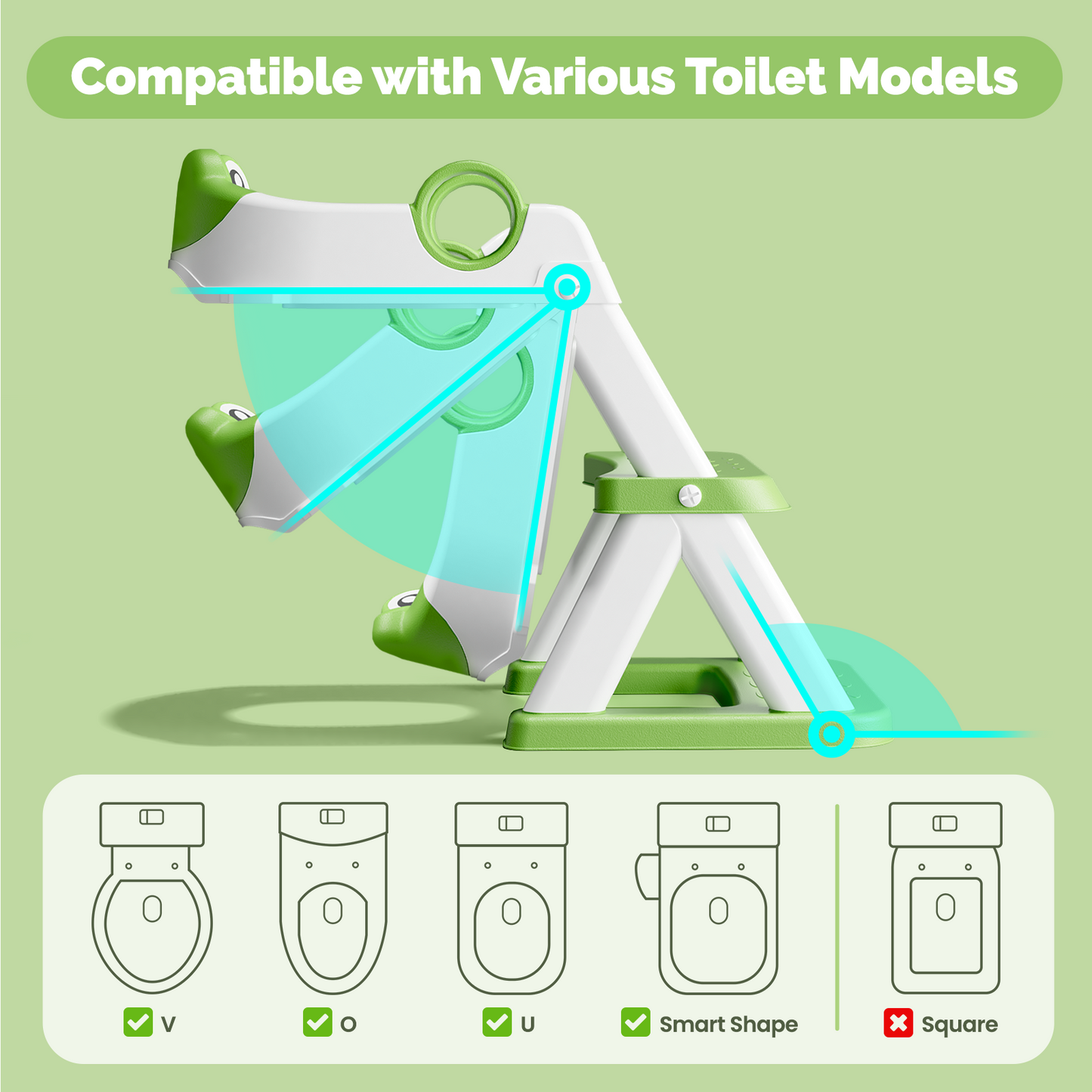 2 in 1 Potty Training Toilet with Step Stool for Toddlers,Baby Seat with Splash Guard and Anti-Slip Pad (Frog/Green)