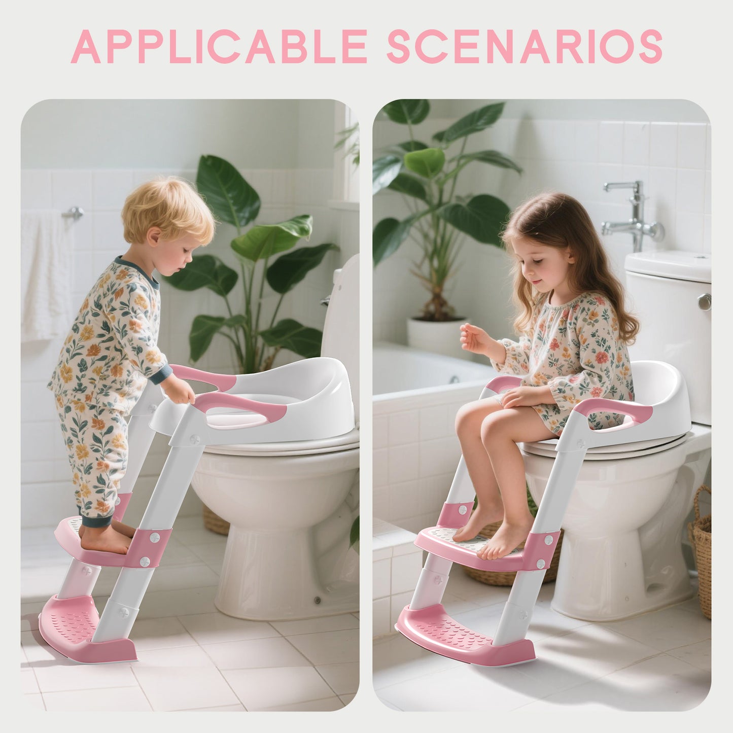 COOSEYA potty training seat, upgrade toddler toilet seat with triangle base structure for kids boys girls, 2 in 1 bathroom potty training, waterproof cushioned mat with anti-slip pad (Pink)