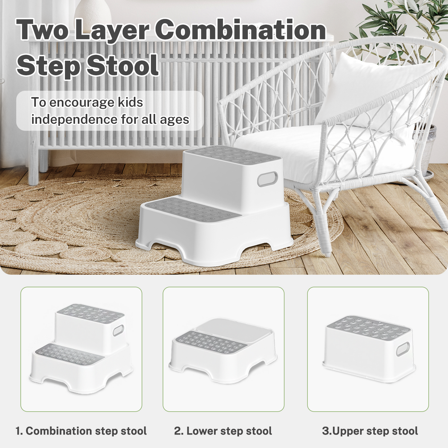 2 Packs Step Stools for Toilet Potty Training of Kids, Toddler Step Stool for Bathroom and Sink, New Braced Force Made Sturdy Premium PP material