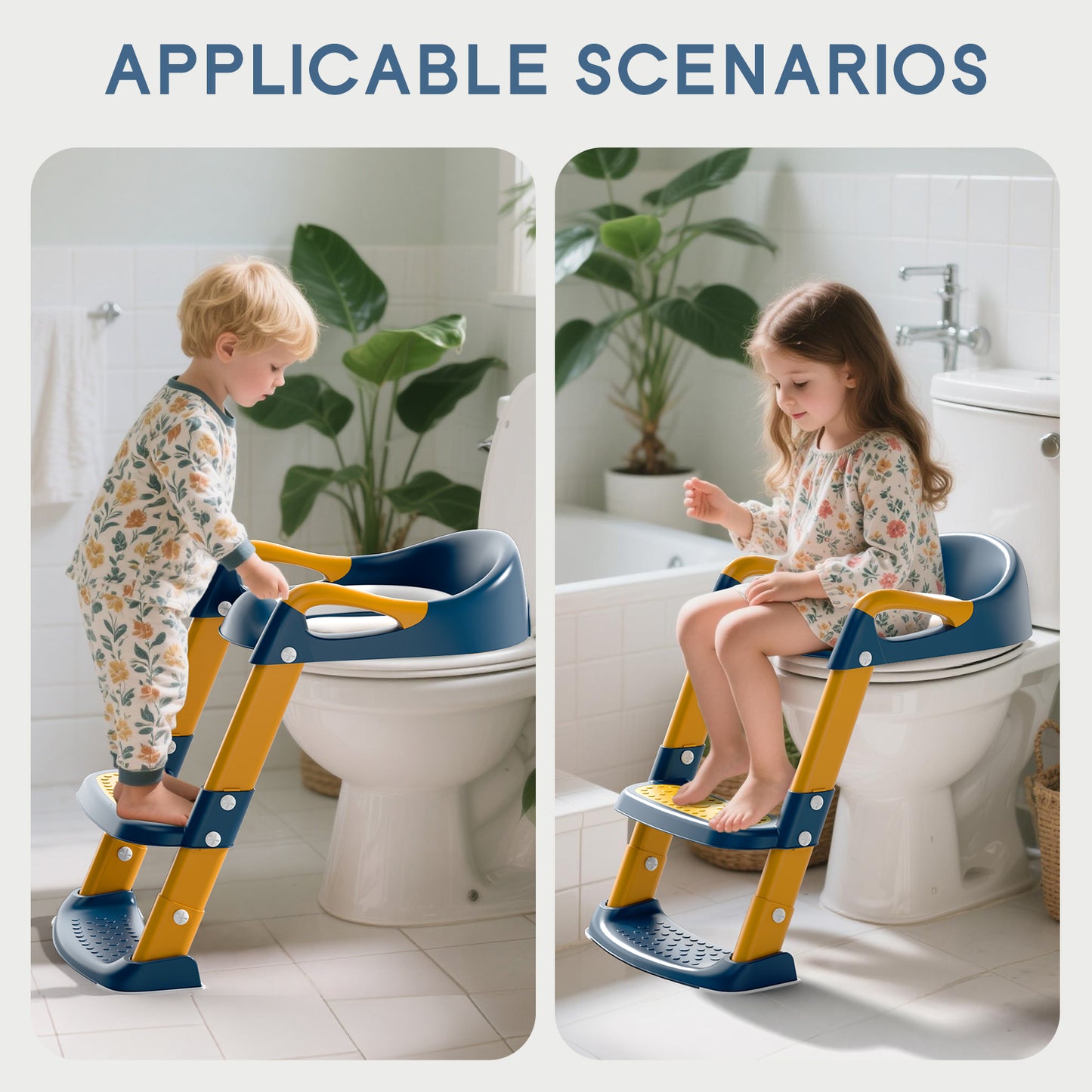 COOSEYA potty training seat, upgrade toddler toilet seat with triangle base structure for kids boys girls, 2 in 1 bathroom potty training, waterproof cushioned mat with anti-slip pad (Blue&Yellow)