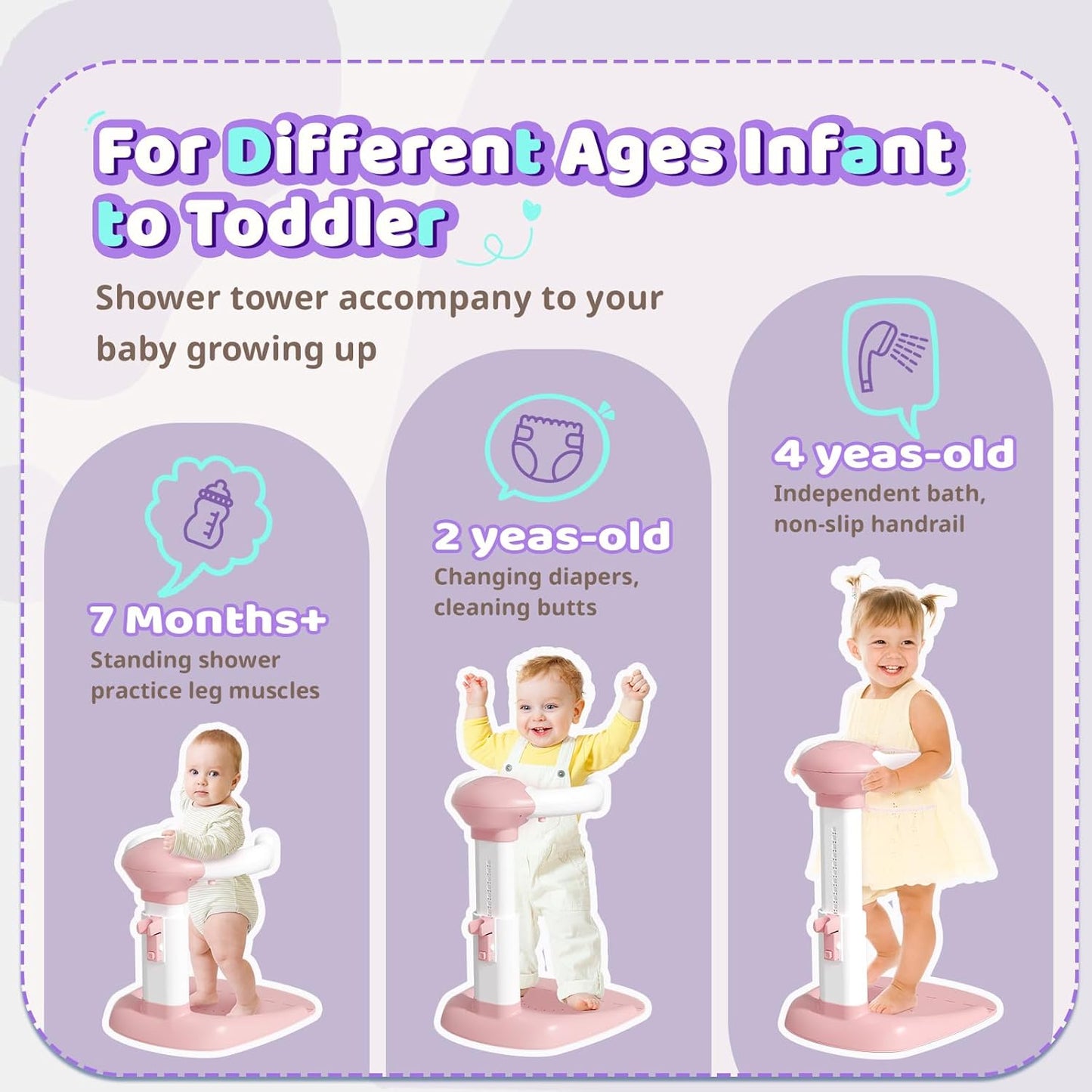COOSEYABaby Shower Stand Support for Baby to Toddler, Adjustable Anti-Slip Shower Tower for Toddlers Changing Clothes, Applying Lotion by Standing up Themselves, Ideal Gift for Infants 8-36 months