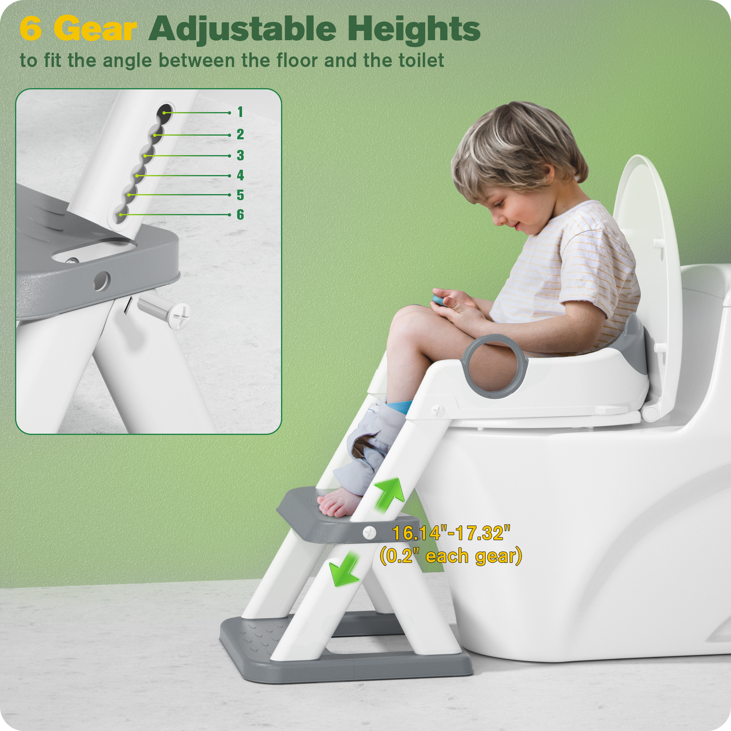 Bear potty training seat, upgrade toddler toilet seat with triangle base structure for kids boys girls, 2 in 1 bathroom potty training, waterproof cushioned mat with anti-slip pad (Grey)