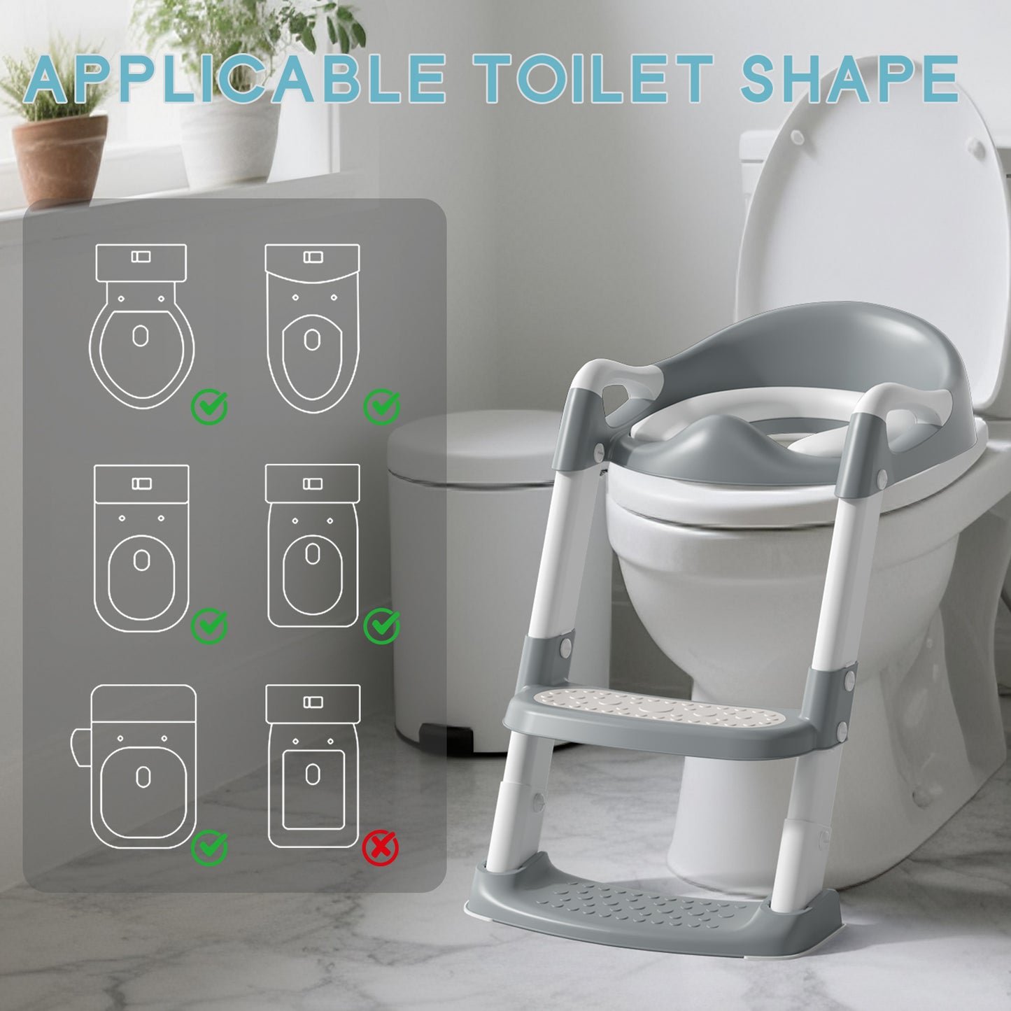 COOSEYA potty training seat, upgrade toddler toilet seat with triangle base structure for kids boys girls, 2 in 1 bathroom potty training, waterproof cushioned mat with anti-slip pad (Grey)