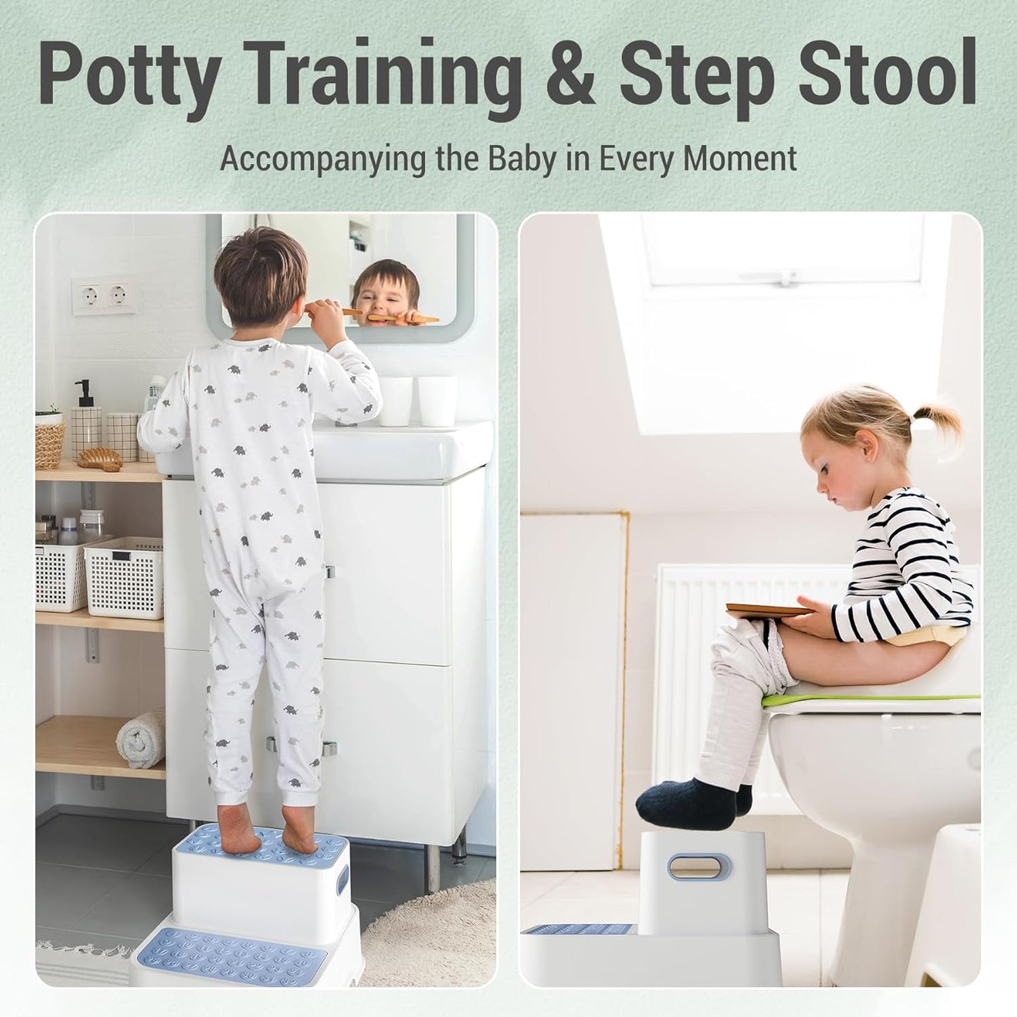 2 Packs Step Stools for Toilet Potty Training of Kids, Toddler Step Stool for Bathroom and Sink, New Braced Force Made Sturdy Premium PP material