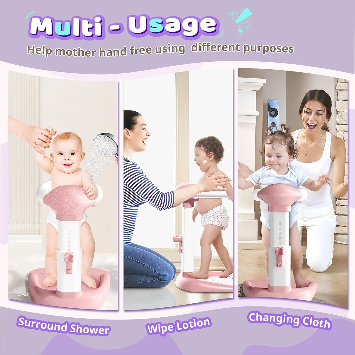 COOSEYABaby Shower Stand Support for Baby to Toddler, Adjustable Anti-Slip Shower Tower for Toddlers Changing Clothes, Applying Lotion by Standing up Themselves, Ideal Gift for Infants 8-36 months