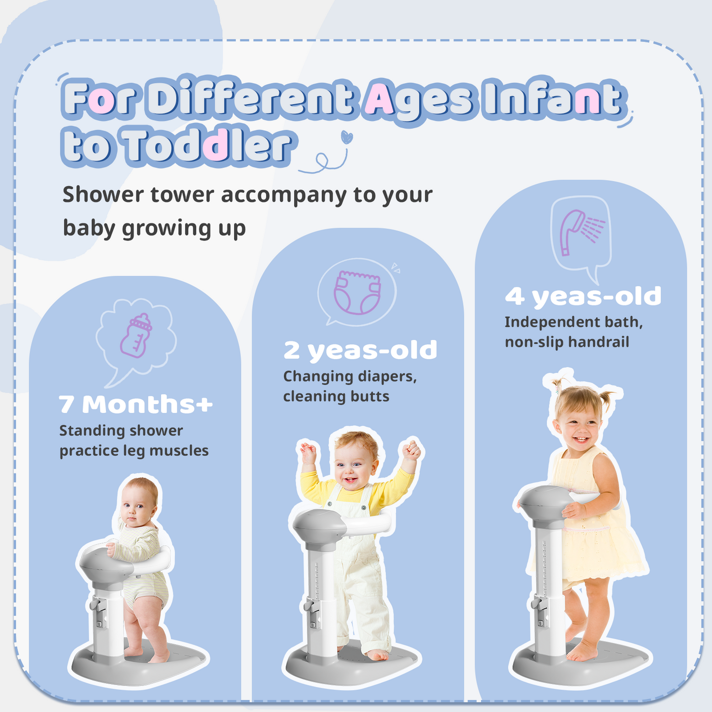 COOSEYABaby Shower Stand Support for Baby to Toddler, Adjustable Anti-Slip Shower Tower for Toddlers Changing Clothes, Applying Lotion by Standing up Themselves, Ideal Gift for Infants 8-36 months