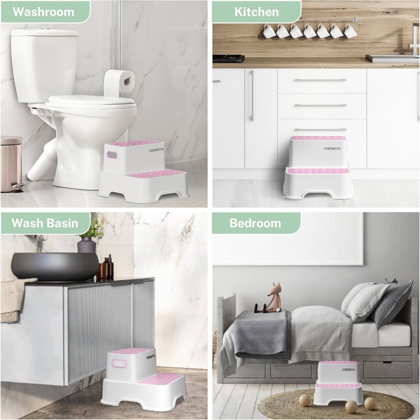 2 Packs Step Stools for Toilet Potty Training of Kids, Toddler Step Stool for Bathroom and Sink, New Braced Force Made Sturdy Premium PP material