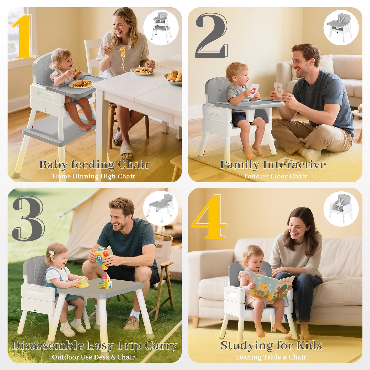 COOSEYA 6 in 1 Baby High Chair, Toddler Dining Booster Seat for Eating(Gray)