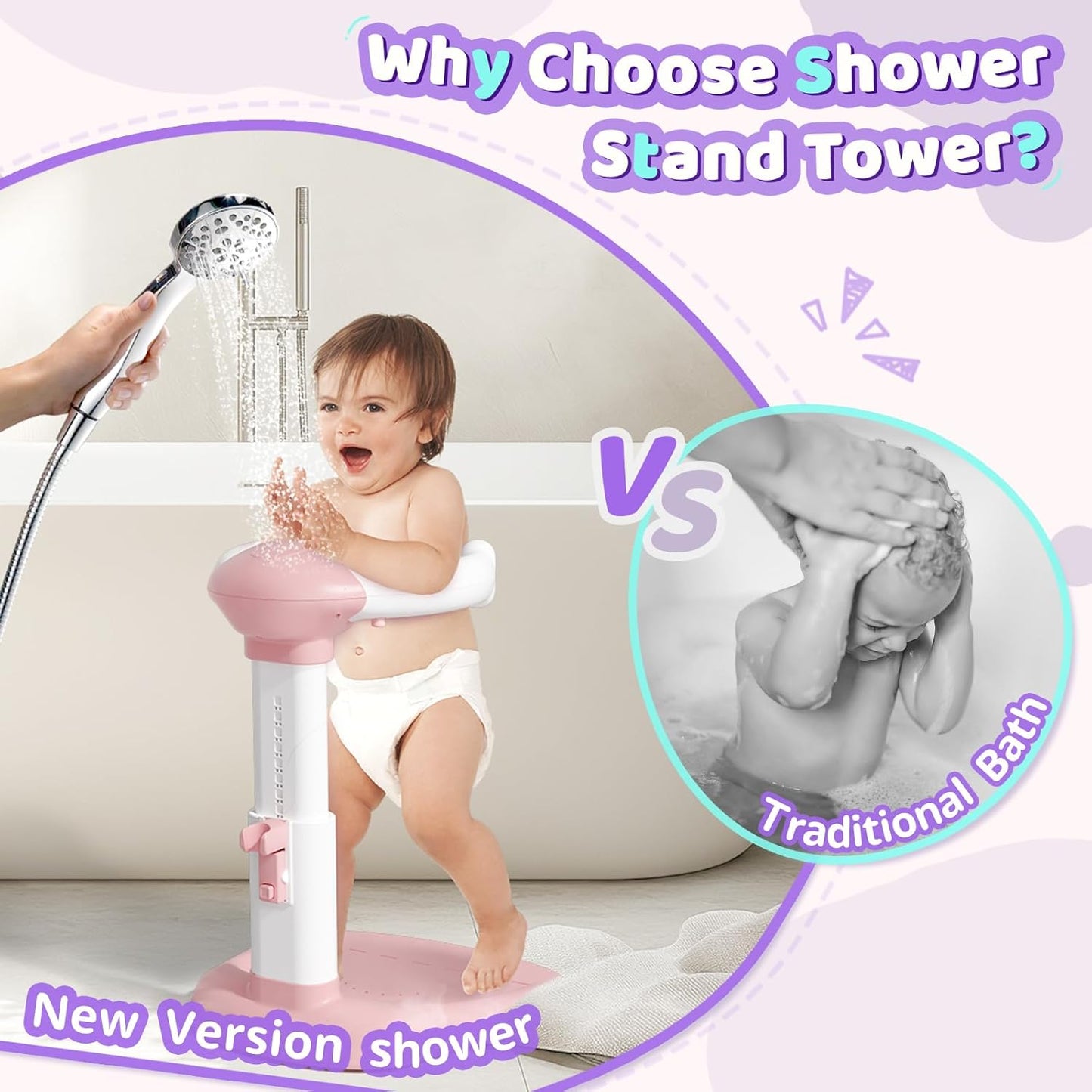 COOSEYABaby Shower Stand Support for Baby to Toddler, Adjustable Anti-Slip Shower Tower for Toddlers Changing Clothes, Applying Lotion by Standing up Themselves, Ideal Gift for Infants 8-36 months